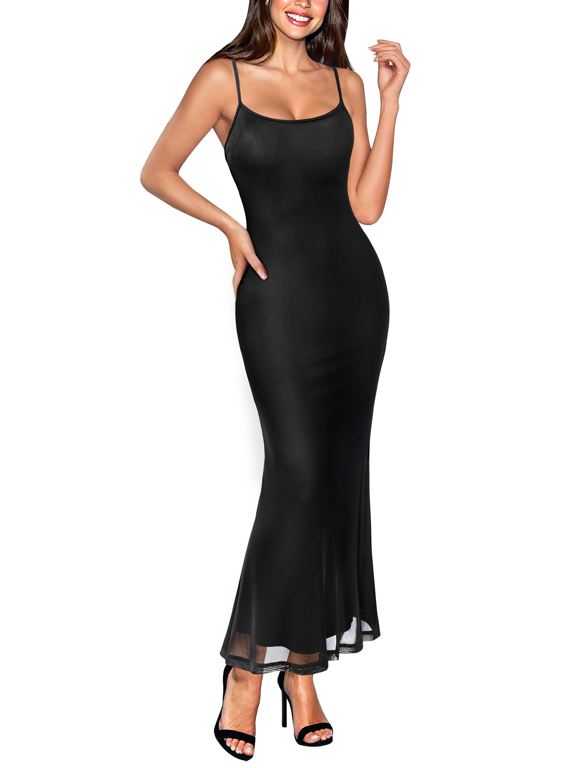 VFSHOW Womens Spaghetti Strap Wedding Guest Cocktail Bodycon Maxi Dress | Sexy Floral Printed Mesh, 2026 Summer Casual Beach Vacation, Date Night Party Slip Long Dresses