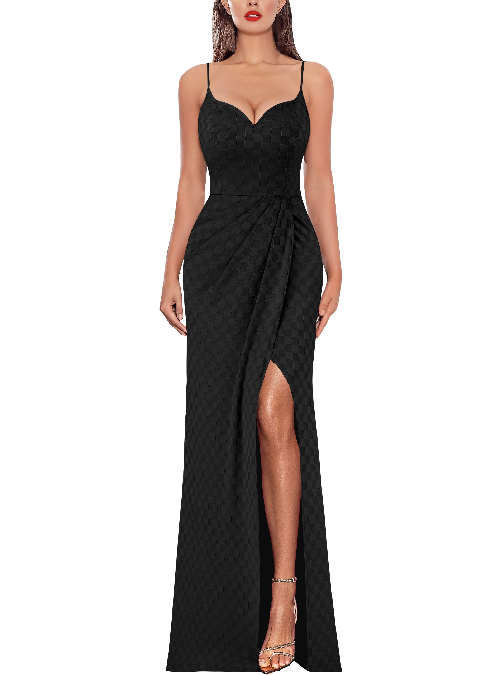 VFSHOW Womens Sexy Spaghetti Strap Formal Prom Evening Gala Long Maxi Dress | Ruched Hight Slit, Sweetheart, Cocktail Wedding Guest Fitted Bodycon Gown