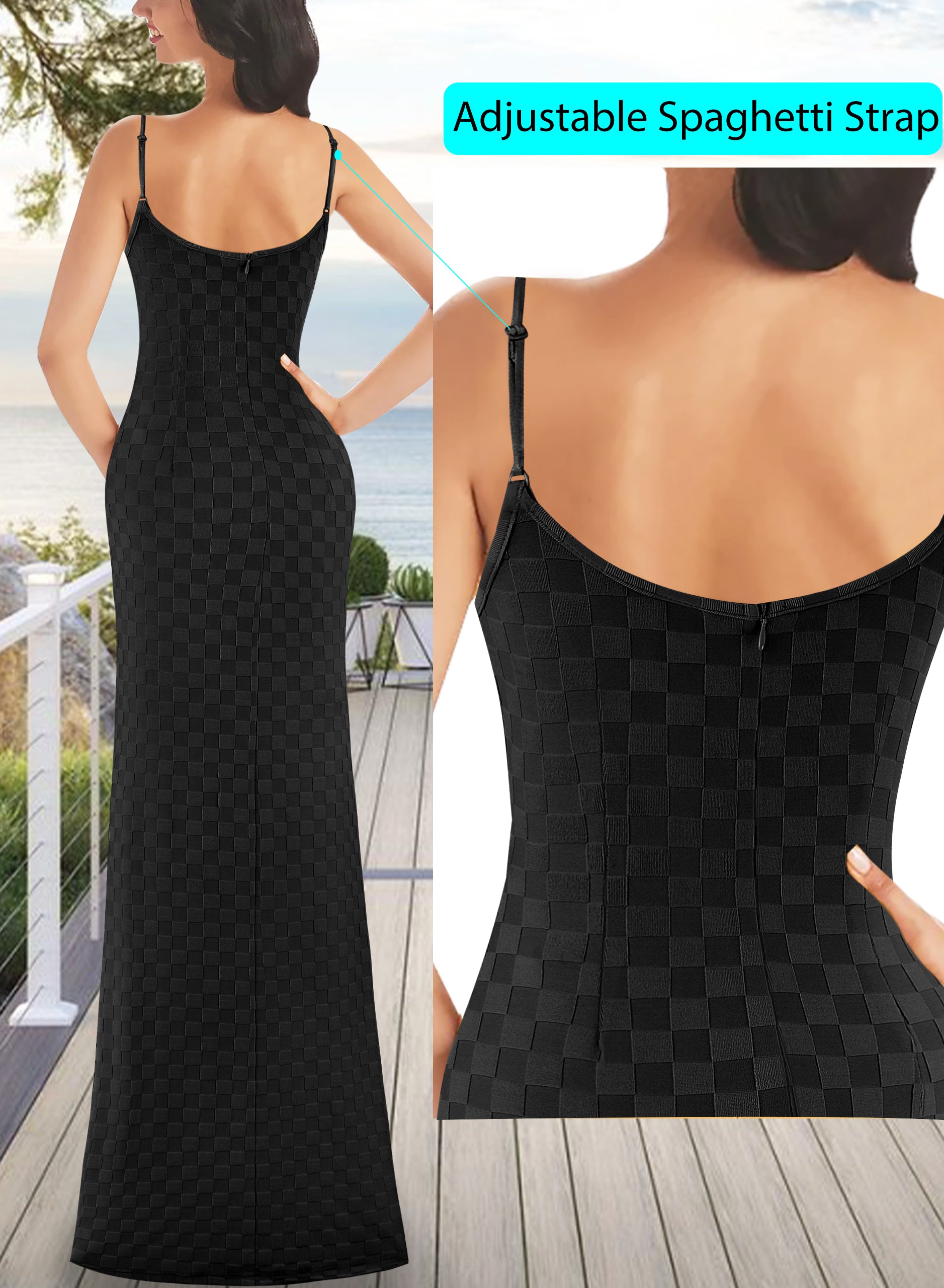 VFSHOW Womens Sexy Spaghetti Strap Formal Prom Evening Gala Long Maxi Dress | Ruched Hight Slit, Sweetheart, Cocktail Wedding Guest Fitted Bodycon Gown
