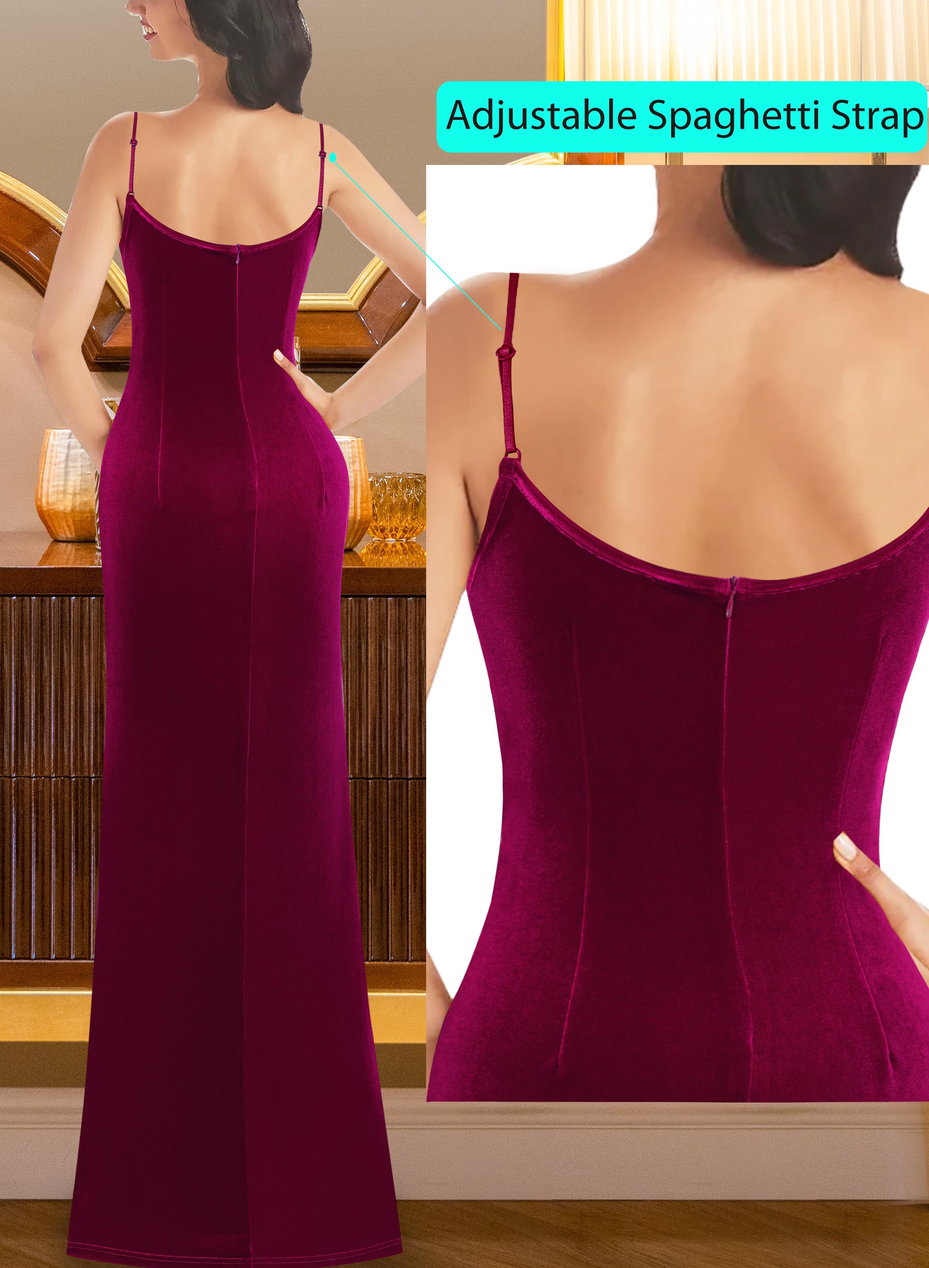 VFSHOW Womens Sexy Spaghetti Strap Formal Prom Evening Gala Long Maxi Dress | Ruched Hight Slit, Sweetheart, Cocktail Wedding Guest Fitted Bodycon Gown