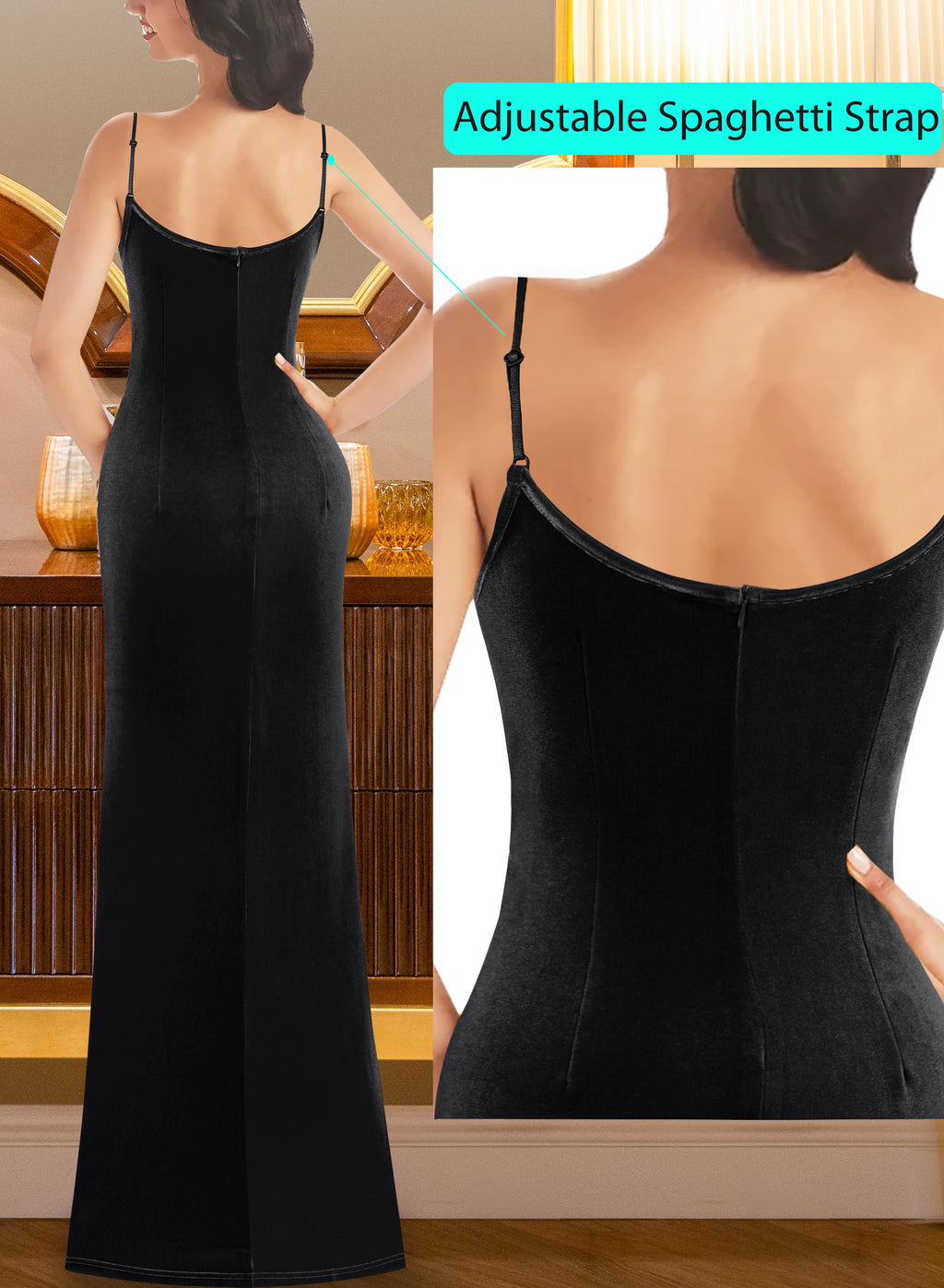 VFSHOW Womens Sexy Spaghetti Strap Formal Prom Evening Gala Long Maxi Dress | Ruched Hight Slit, Sweetheart, Cocktail Wedding Guest Fitted Bodycon Gown
