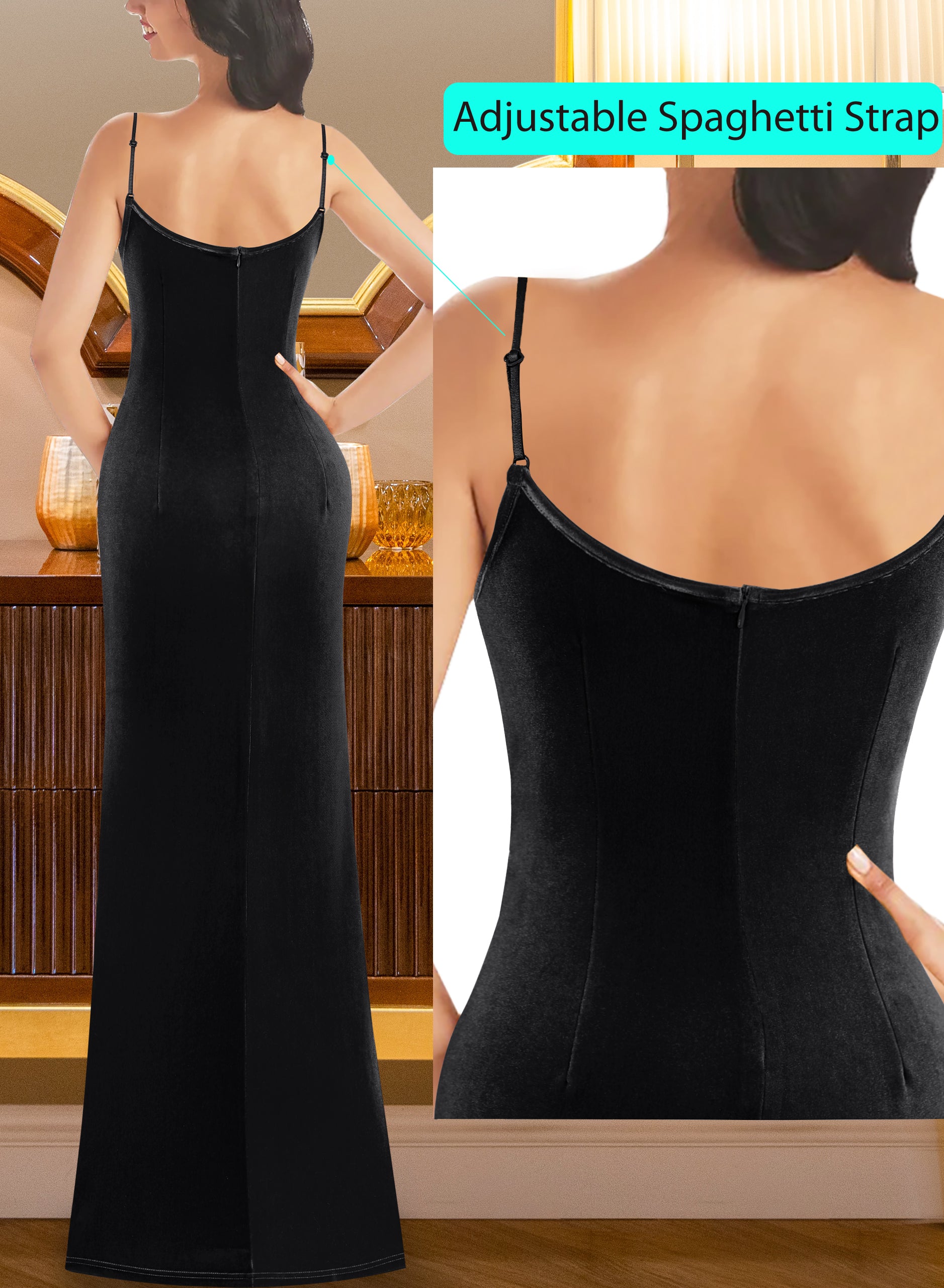 VFSHOW Womens Sexy Spaghetti Strap Formal Prom Evening Gala Long Maxi Dress | Ruched Hight Slit, Sweetheart, Cocktail Wedding Guest Fitted Bodycon Gown