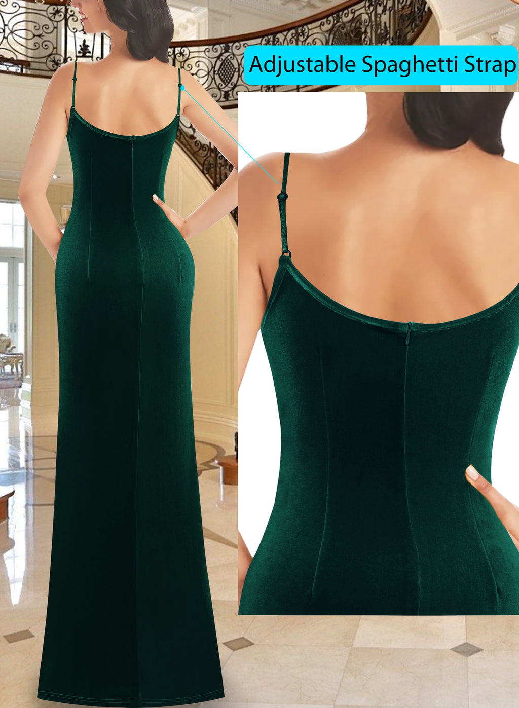 VFSHOW Womens Sexy Spaghetti Strap Formal Prom Evening Gala Long Maxi Dress | Ruched Hight Slit, Sweetheart, Cocktail Wedding Guest Fitted Bodycon Gown