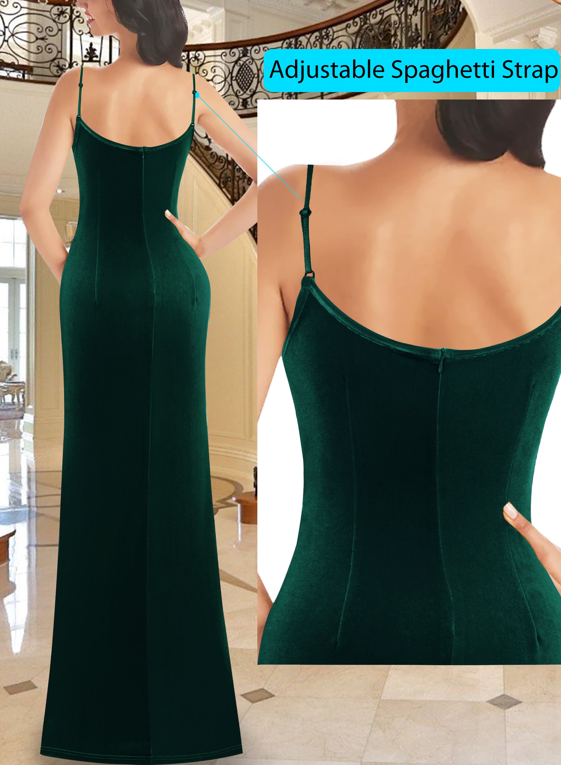 VFSHOW Womens Sexy Spaghetti Strap Formal Prom Evening Gala Long Maxi Dress | Ruched Hight Slit, Sweetheart, Cocktail Wedding Guest Fitted Bodycon Gown