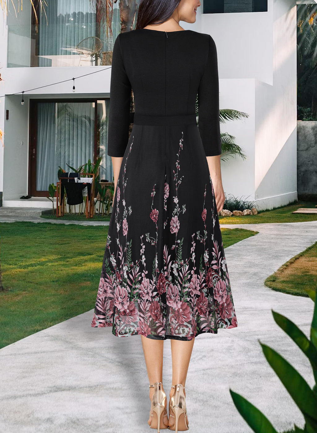 VFSHOW Womens Elegant Pockets Belted Work Business Office Casual Party Pleated A-Line Midi Dress