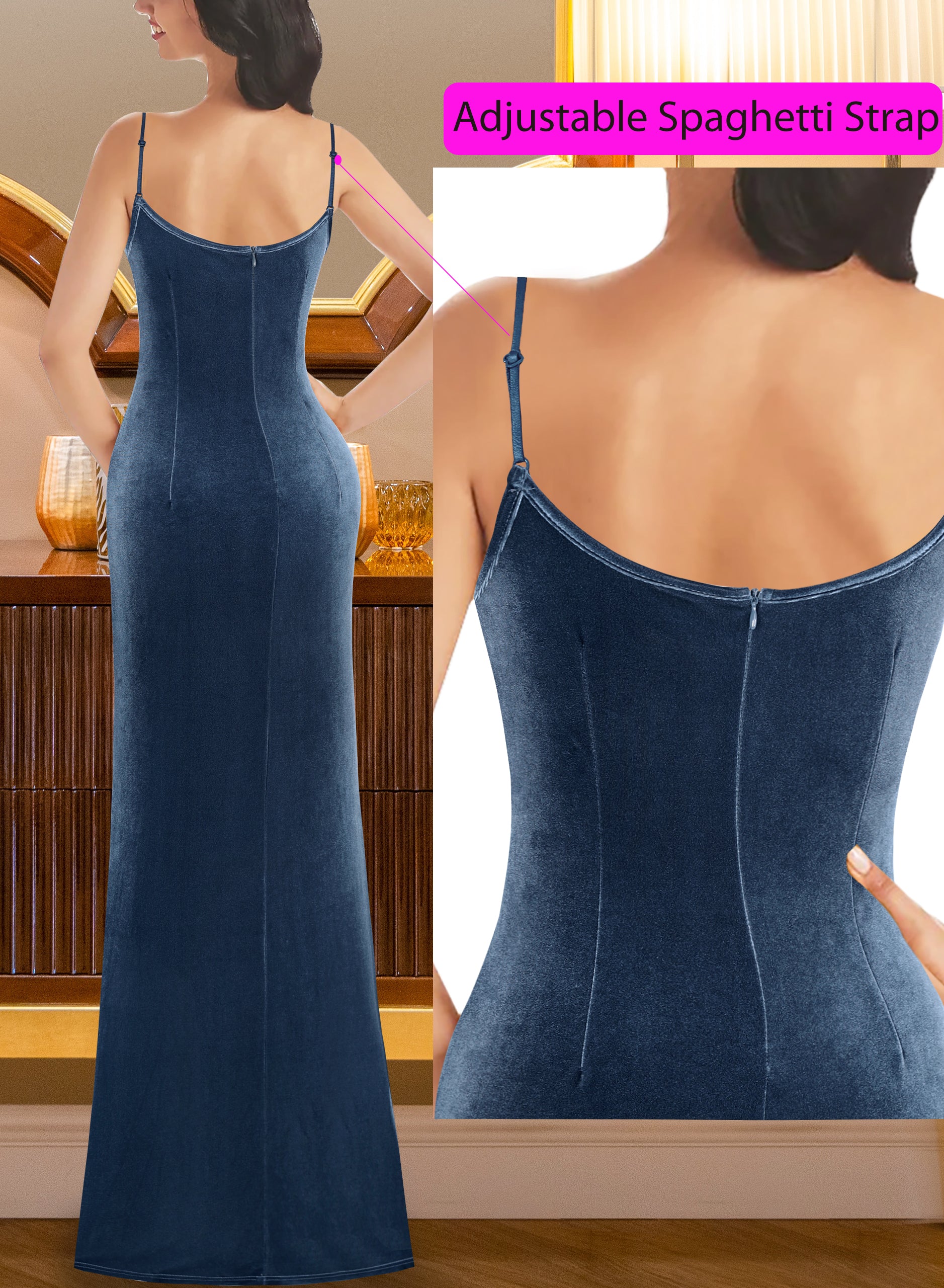VFSHOW Womens Sexy Spaghetti Strap Formal Prom Evening Gala Long Maxi Dress | Ruched Hight Slit, Sweetheart, Cocktail Wedding Guest Fitted Bodycon Gown