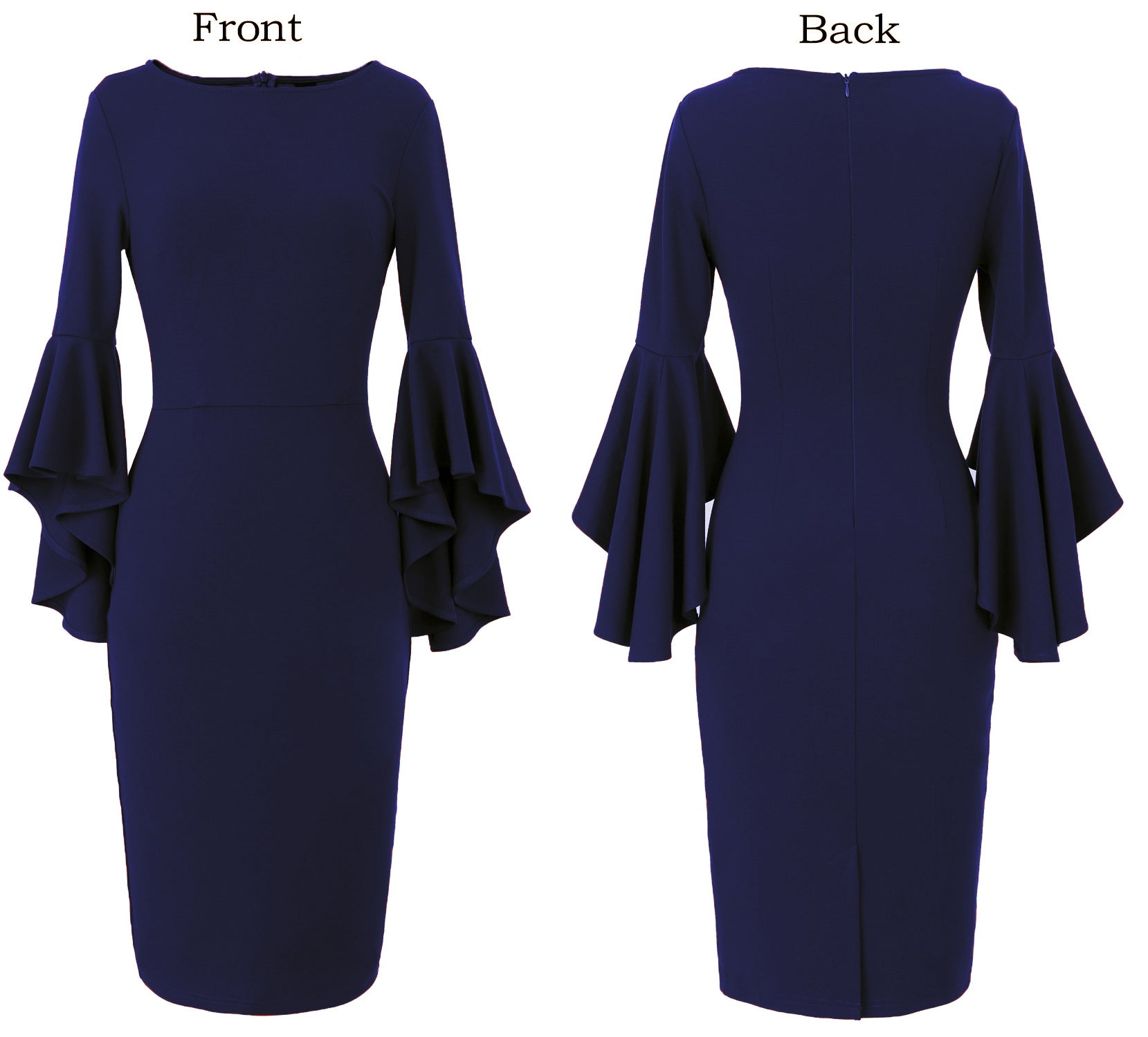 VFSHOW Womens Ruffle Bell Sleeves Cocktail Party Wedding Guest Slim Bodycon Graduation Birthday Party Pencil Sheath Dress