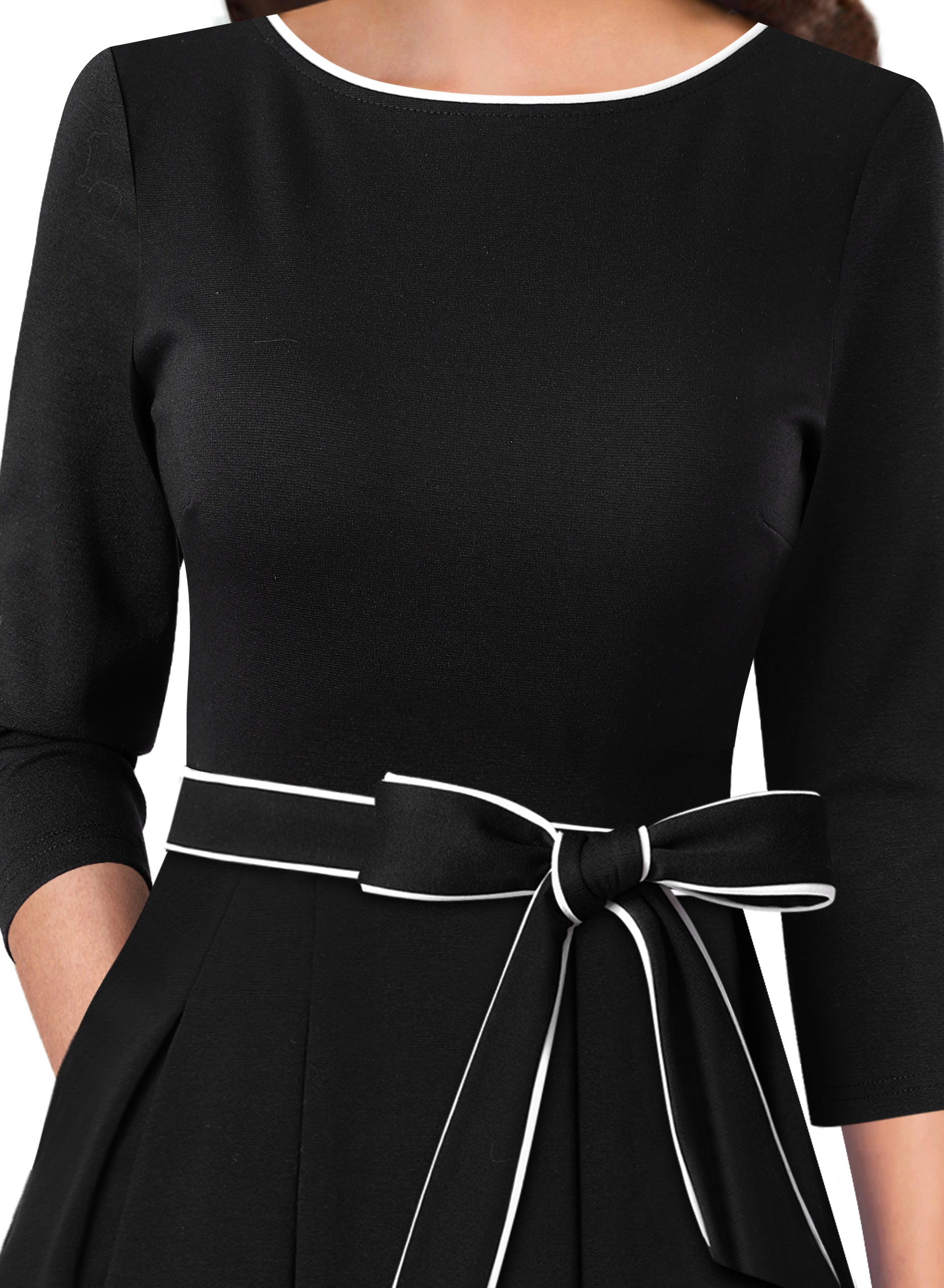 VFSHOW Womens Elegant Pockets Belted Work Business Office Casual Party Pleated A-Line Midi Dress