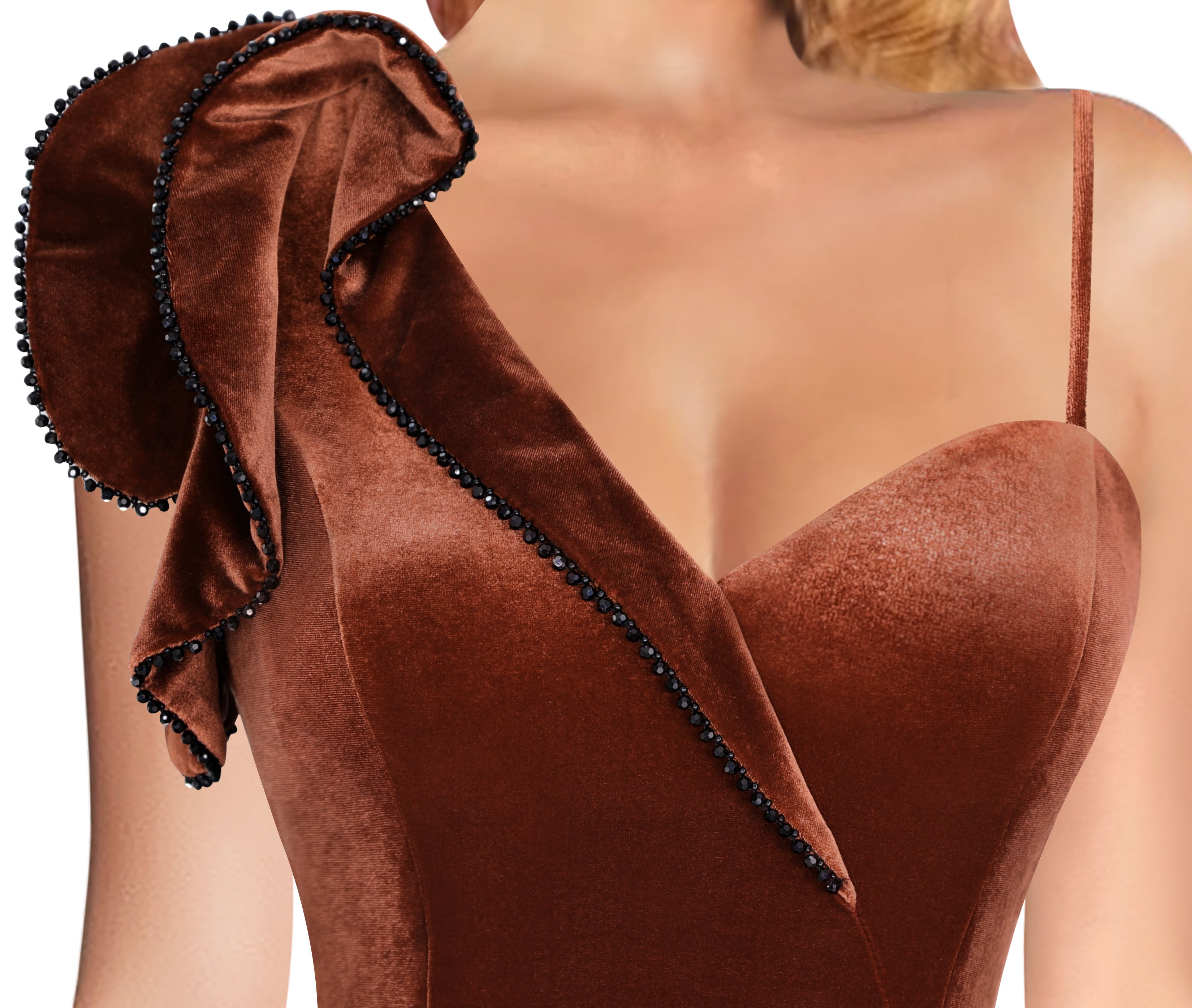 VFSHOW Womens Formal Prom Elegant Ruffle One Shoulder Beaded Strap Ruched Slit Maxi Dress Wedding Evening Long Gown