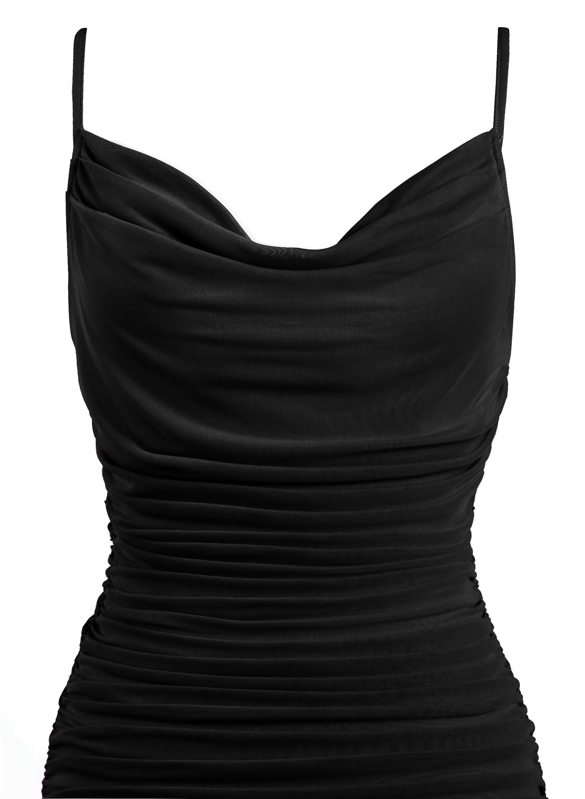VFSHOW Womens 2025 Spaghetti Strap Ruched Bodycon Cocktail Dress Sexy Cowl Neck Backless Fitted Wedding Guest Party Dresses