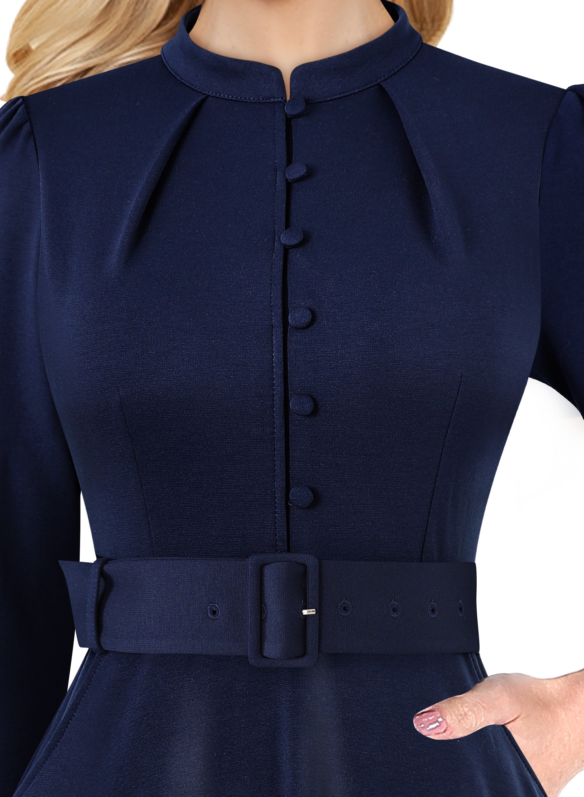 VFSHOW Womens 2024 Business Work Office 3/4 Sleeve Pockets Belted Buttons Elegant Fit and Flare A-Line Dress