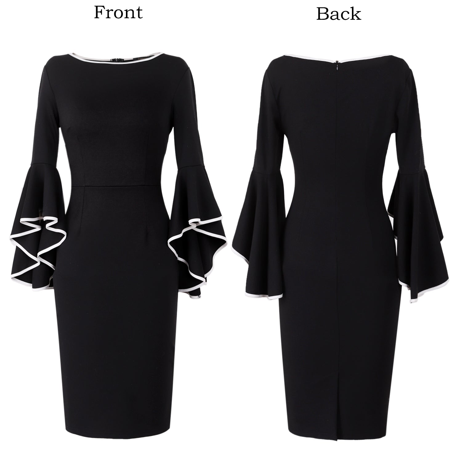VFSHOW Womens Ruffle Bell Sleeves Cocktail Party Wedding Guest Slim Bodycon Graduation Birthday Party Pencil Sheath Dress