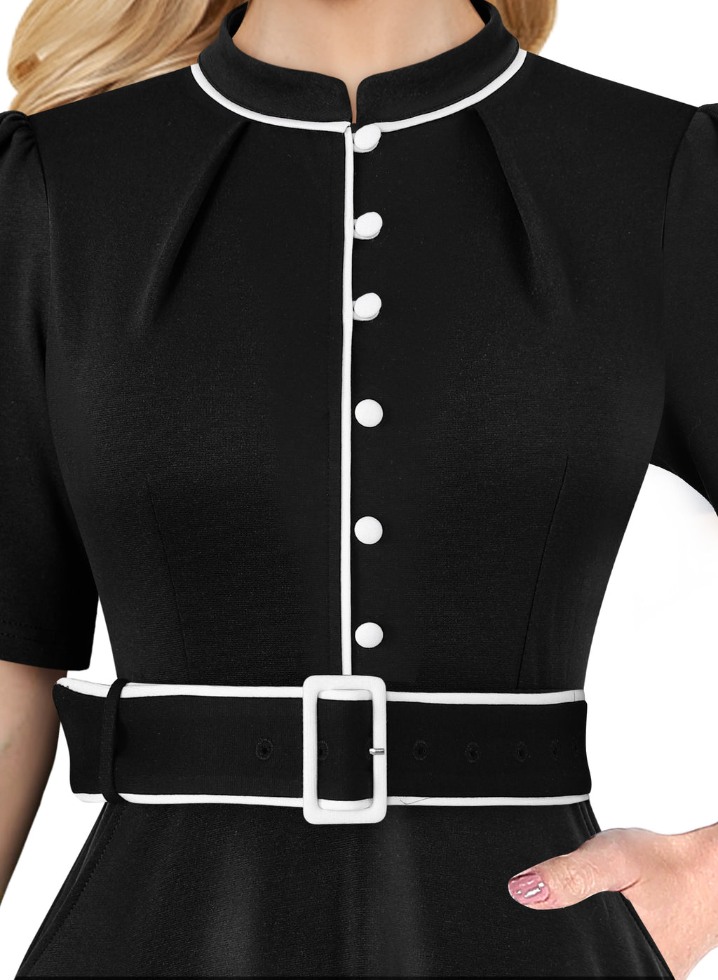 VFSHOW Womens 2024 Business Work Office Pockets Belted Buttons Elegant Fit and Flare A-Line Dress