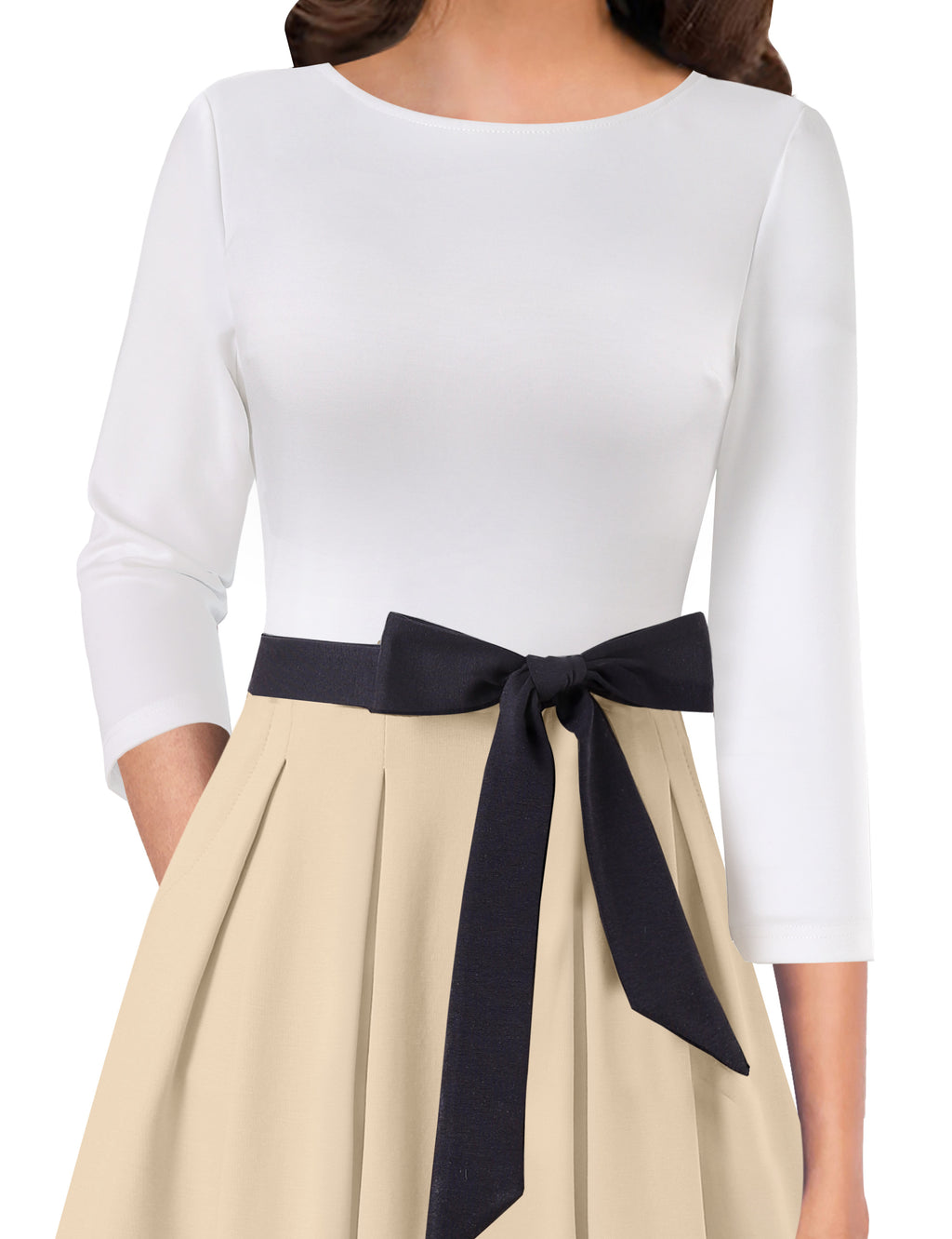 VFSHOW Womens Elegant Pockets Belted Work Business Office Casual Party Pleated A-Line Midi Dress