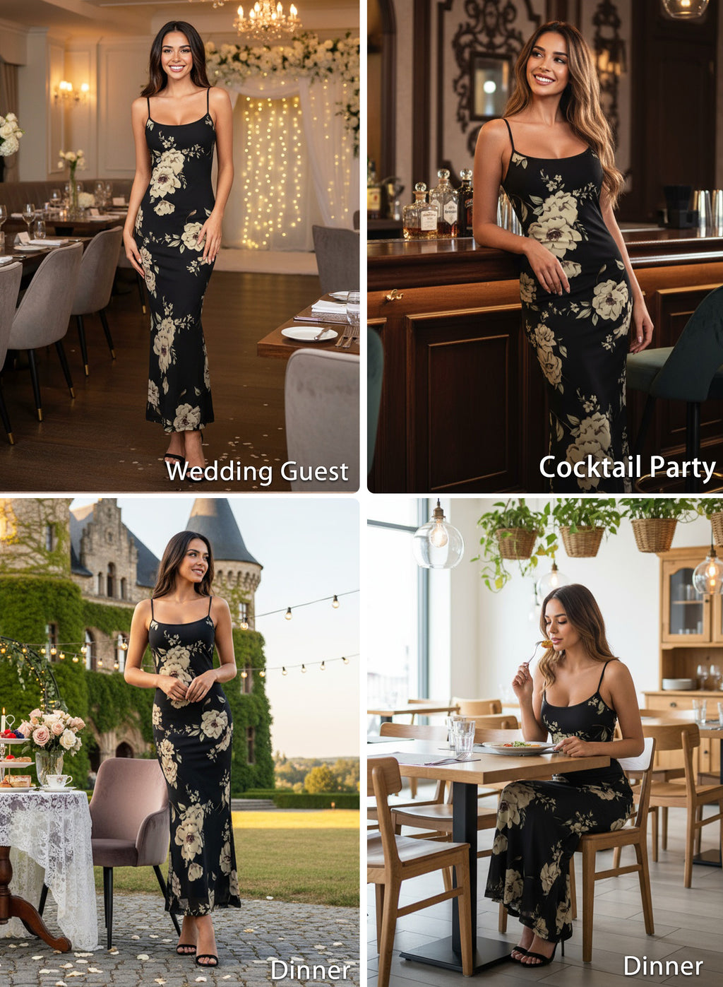 VFSHOW Womens Spaghetti Strap Wedding Guest Cocktail Bodycon Maxi Dress | Sexy Floral Printed Mesh, 2026 Summer Casual Beach Vacation, Date Night Party Slip Long Dresses