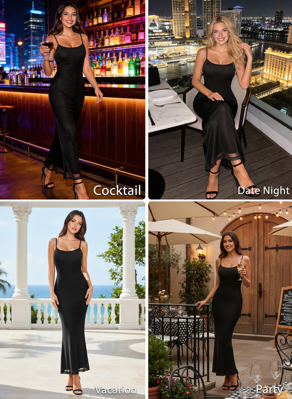 VFSHOW Womens Spaghetti Strap Wedding Guest Cocktail Bodycon Maxi Dress | Sexy Floral Printed Mesh, 2026 Summer Casual Beach Vacation, Date Night Party Slip Long Dresses