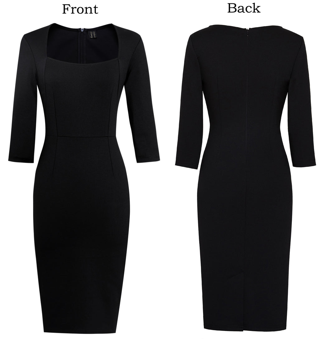 VFSHOW Womens Work Business Office Square Neck Bodycon Dress Elegant Cocktail Party Slim Fitted Church Pencil Sheath Dress