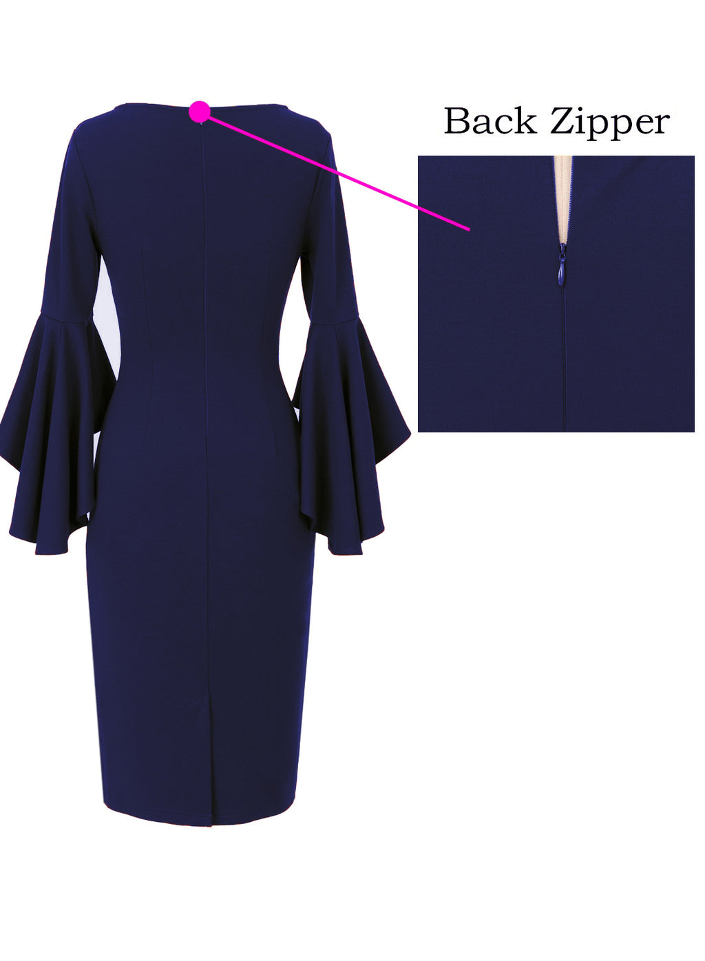 VFSHOW Womens Ruffle Bell Sleeves Cocktail Party Wedding Guest Slim Bodycon Graduation Birthday Party Pencil Sheath Dress
