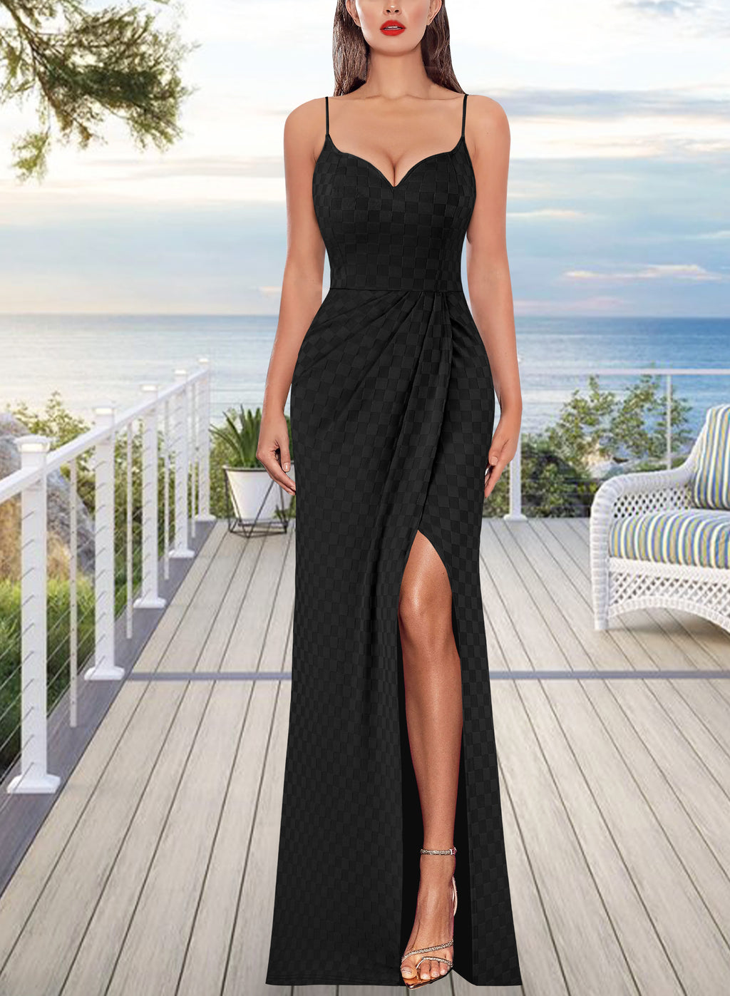 VFSHOW Womens Sexy Spaghetti Strap Formal Prom Evening Gala Long Maxi Dress | Ruched Hight Slit, Sweetheart, Cocktail Wedding Guest Fitted Bodycon Gown