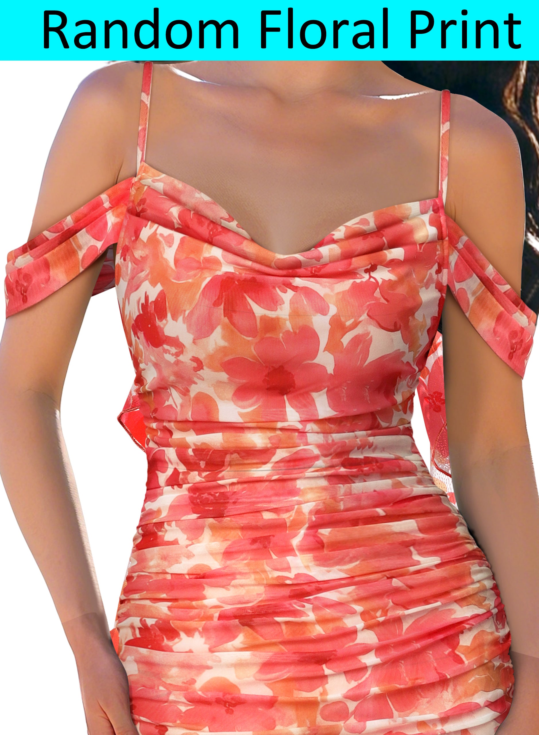 VFSHOW Womens Floral Cowl Neck Ruffle Wedding Guest Mermaid Maxi Dress | Adjustable Spaghetti Straps, Off Shoulder, Backless, Printed Mesh, Slim Bodycon, Cocktail Parties, Semi-Formal, Cruise Dinner