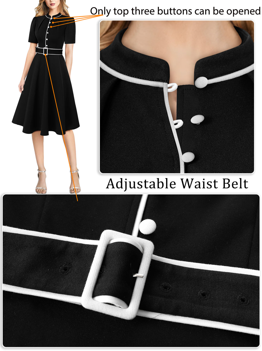 VFSHOW Womens 2024 Business Work Office Pockets Belted Buttons Elegant Fit and Flare A-Line Dress