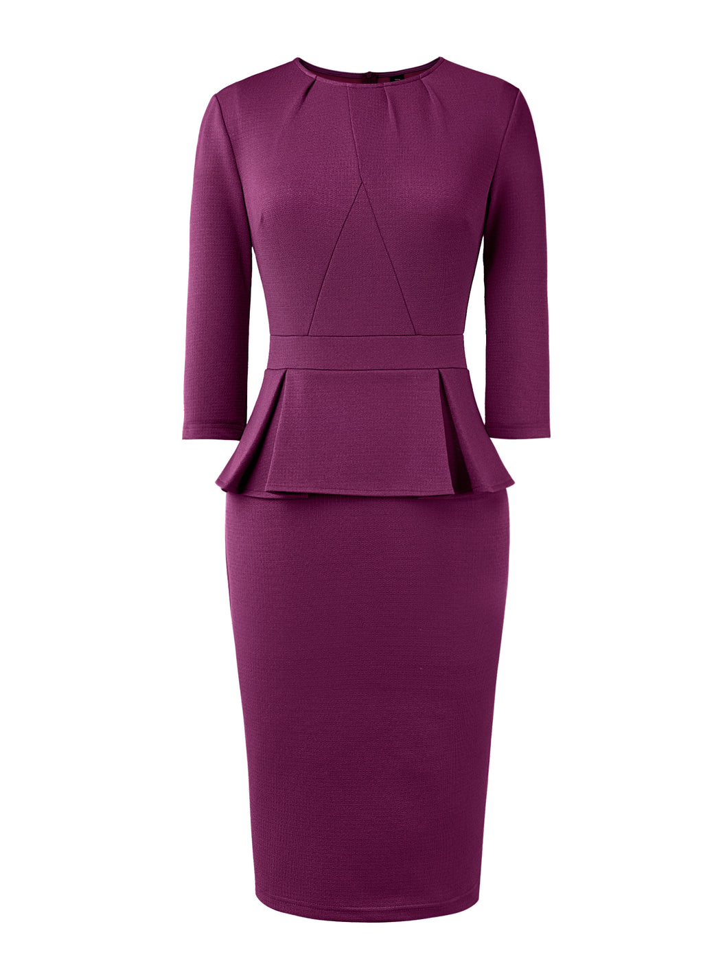 VFSHOW Womens Pleated Crew Neck Peplum Work Business Office Bodycon Pencil Sheath Dress