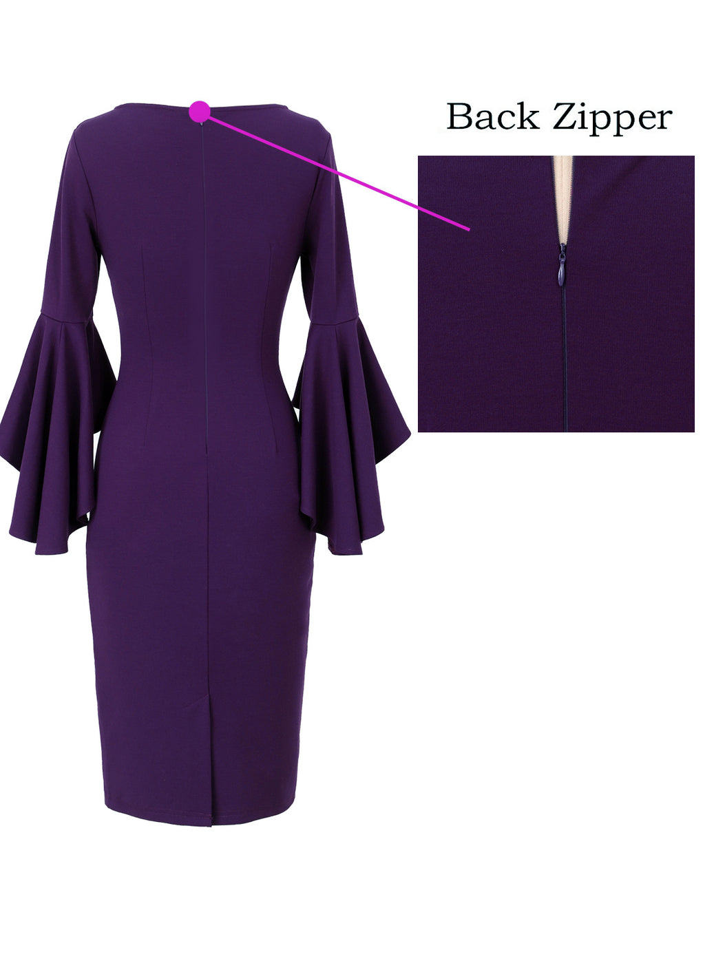 VFSHOW Womens Ruffle Bell Sleeves Cocktail Party Wedding Guest Slim Bodycon Graduation Birthday Party Pencil Sheath Dress