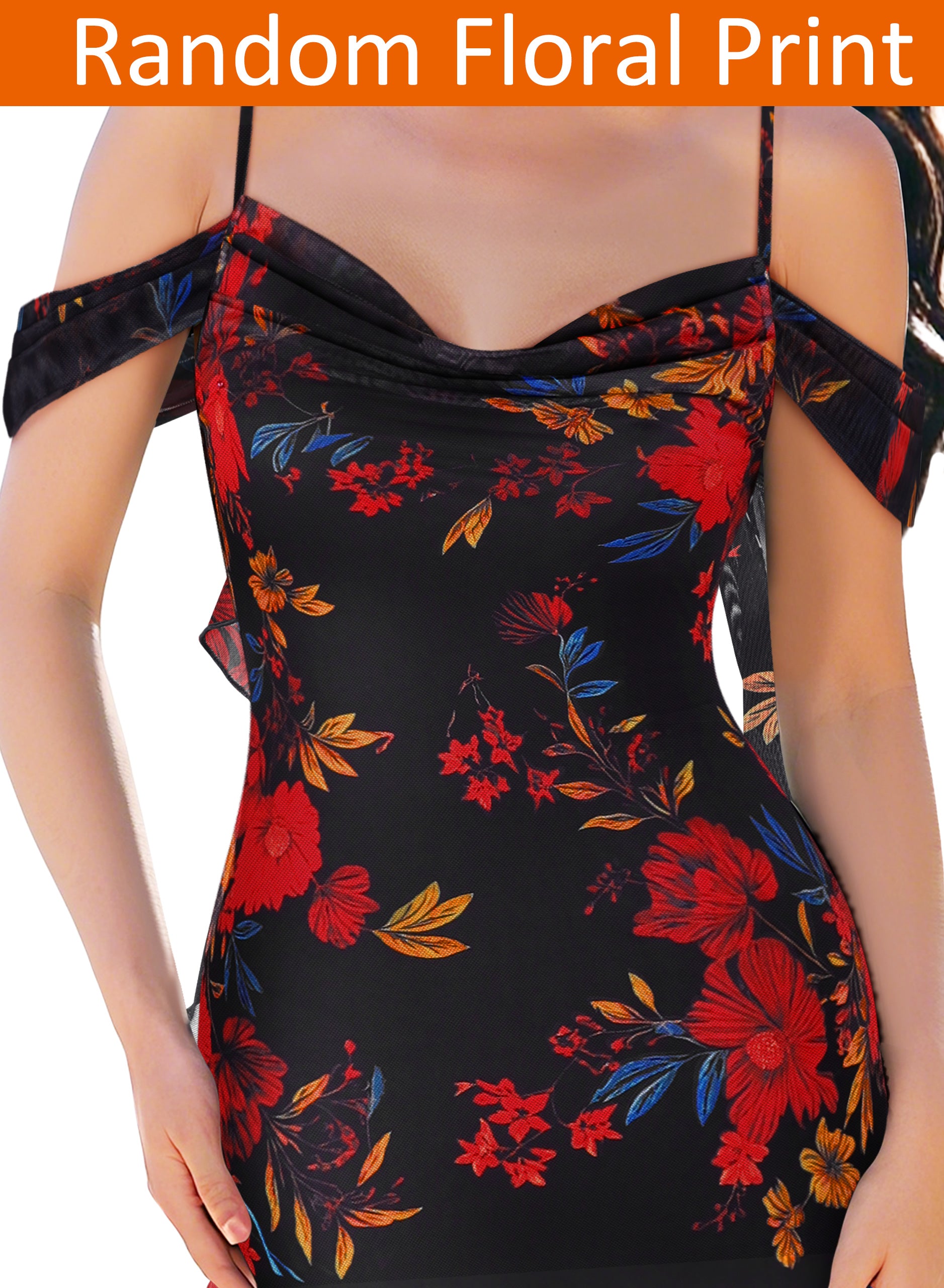VFSHOW Womens Floral Cowl Neck Ruffle Wedding Guest Mermaid Maxi Dress | Adjustable Spaghetti Straps, Off Shoulder, Backless, Printed Mesh, Slim Bodycon, Cocktail Parties, Semi-Formal, Cruise Dinner