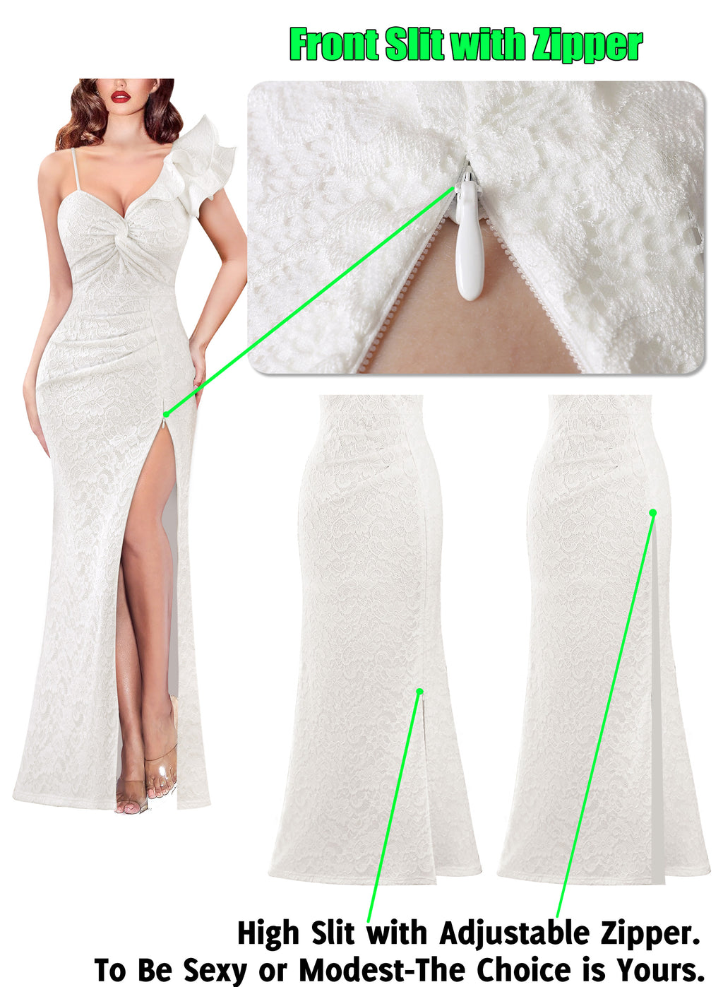 VFSHOW Womens Formal Prom Ruffle One Shoulder Strap Ruched Maxi Dress 2025 Sexy Twist Front Split Wedding Guest Evening Gown