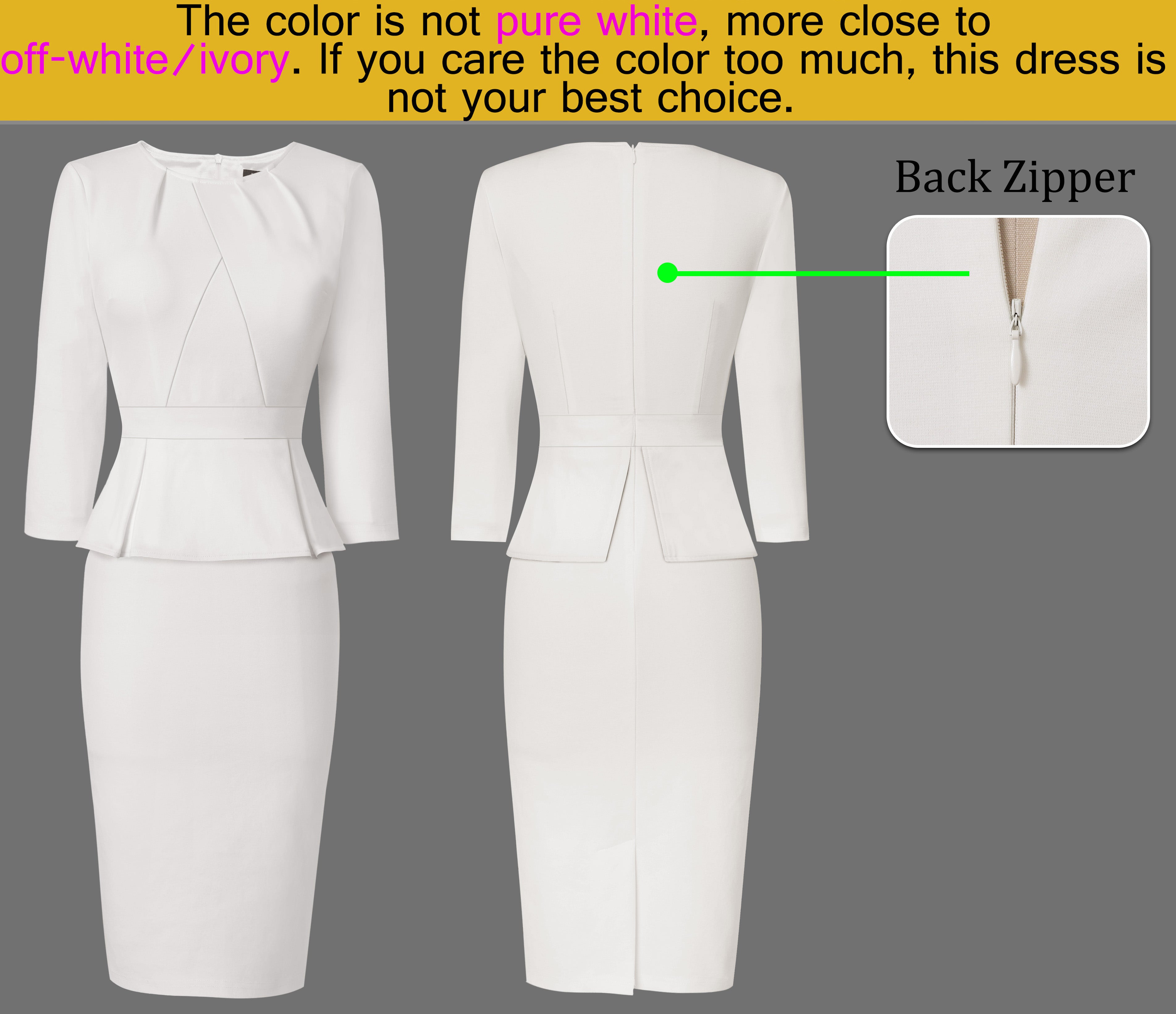 VFSHOW Womens Pleated Crew Neck Peplum Work Business Office Bodycon Pencil Sheath Dress