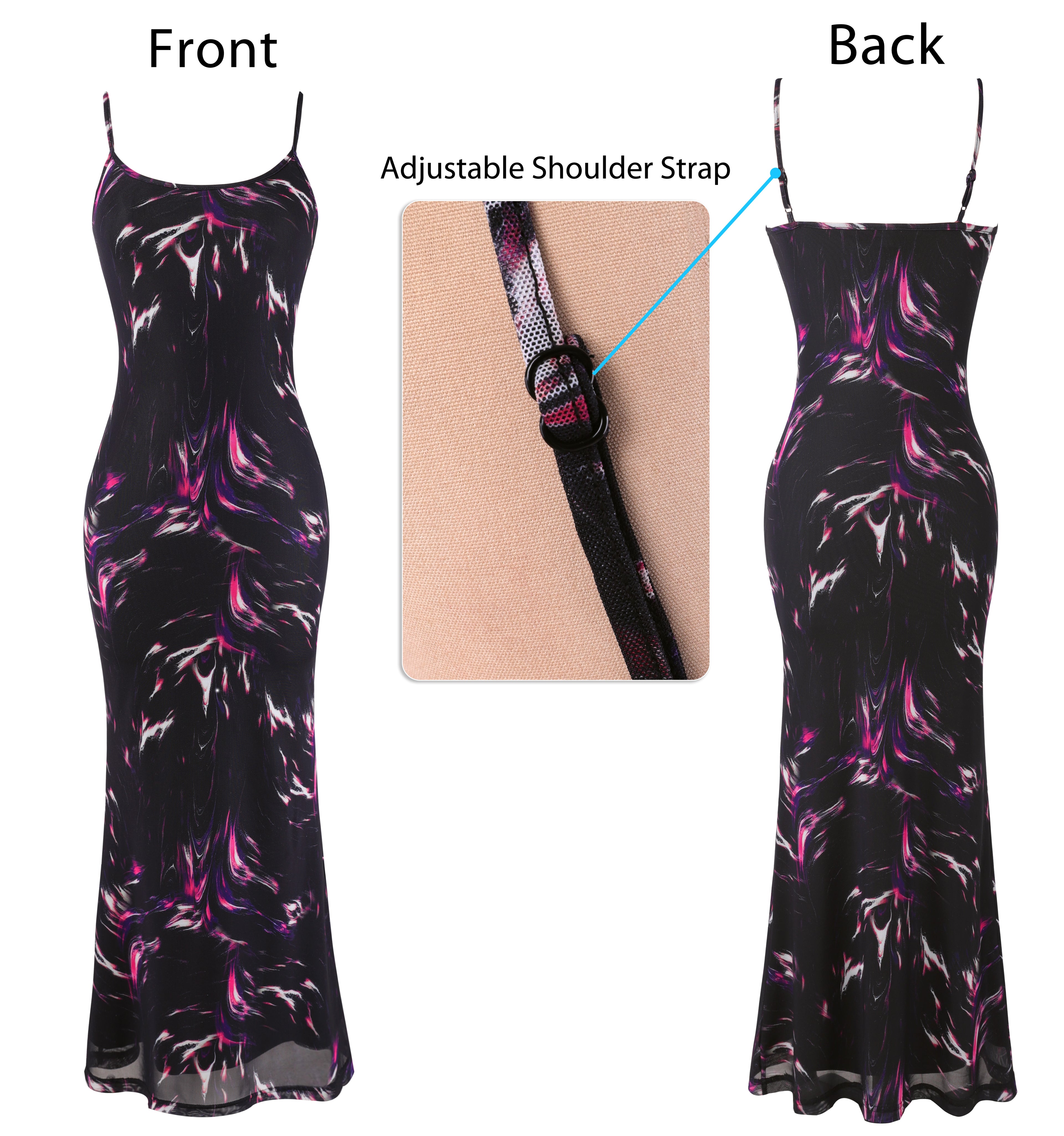 VFSHOW Womens Spaghetti Strap Wedding Guest Cocktail Bodycon Maxi Dress | Sexy Floral Printed Mesh, 2026 Summer Casual Beach Vacation, Date Night Party Slip Long Dresses