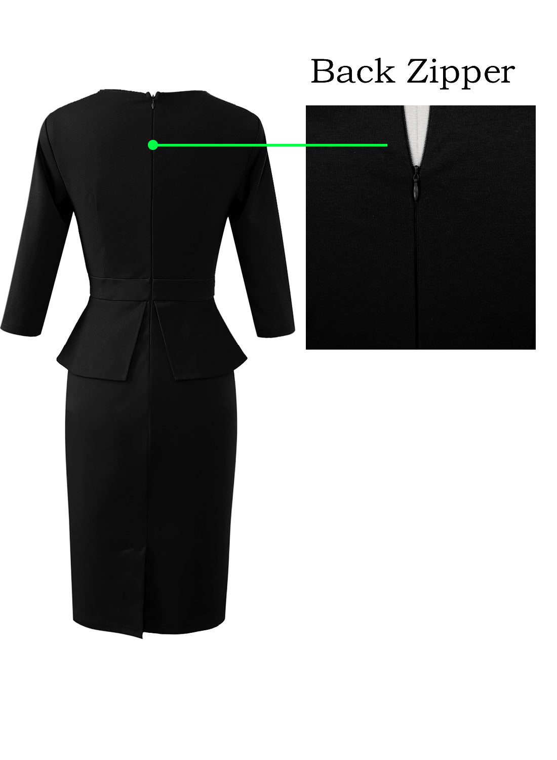 VFSHOW Womens Pleated Crew Neck Peplum Work Business Office Bodycon Pencil Sheath Dress