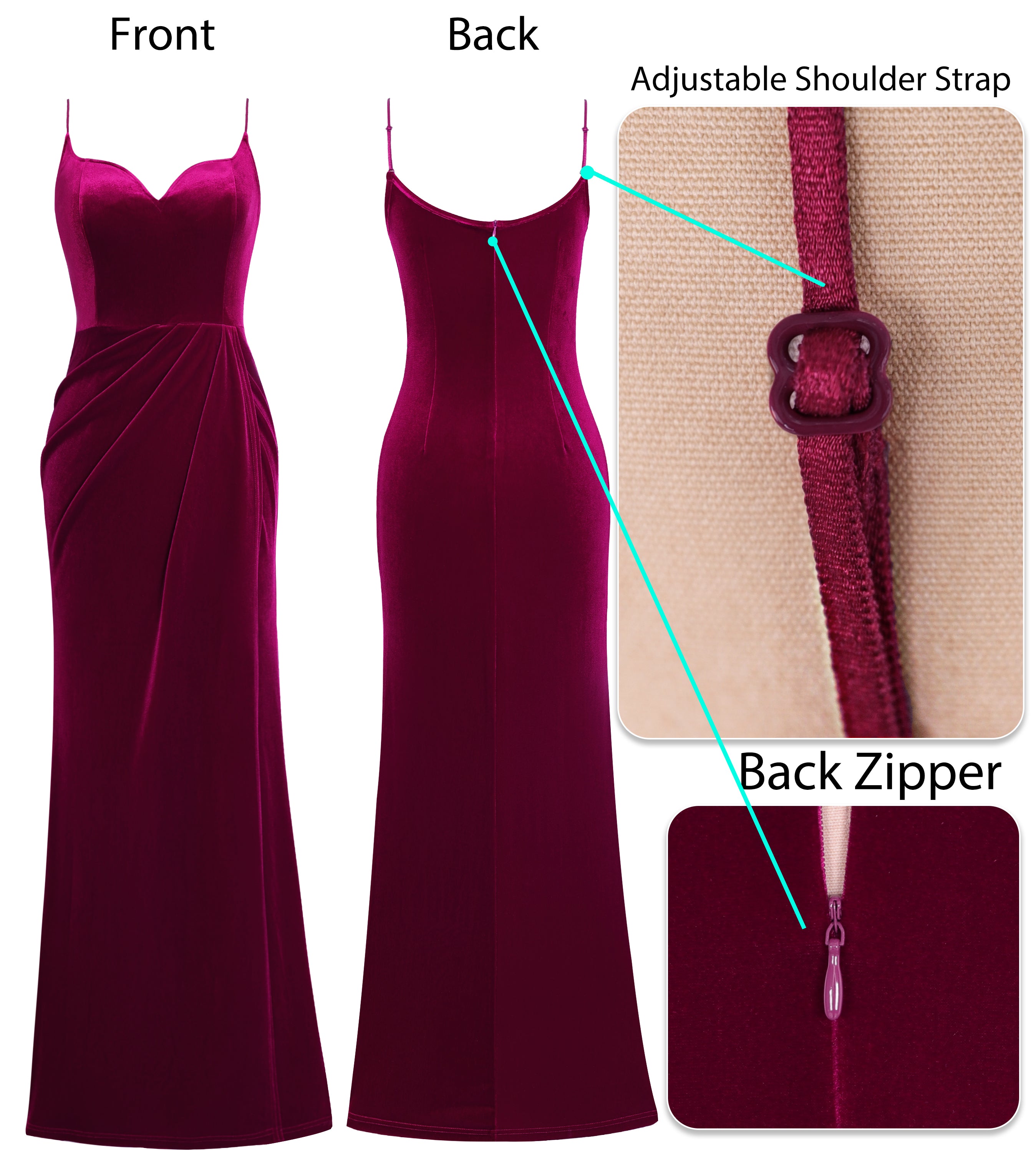 VFSHOW Womens Sexy Spaghetti Strap Formal Prom Evening Gala Long Maxi Dress | Ruched Hight Slit, Sweetheart, Cocktail Wedding Guest Fitted Bodycon Gown
