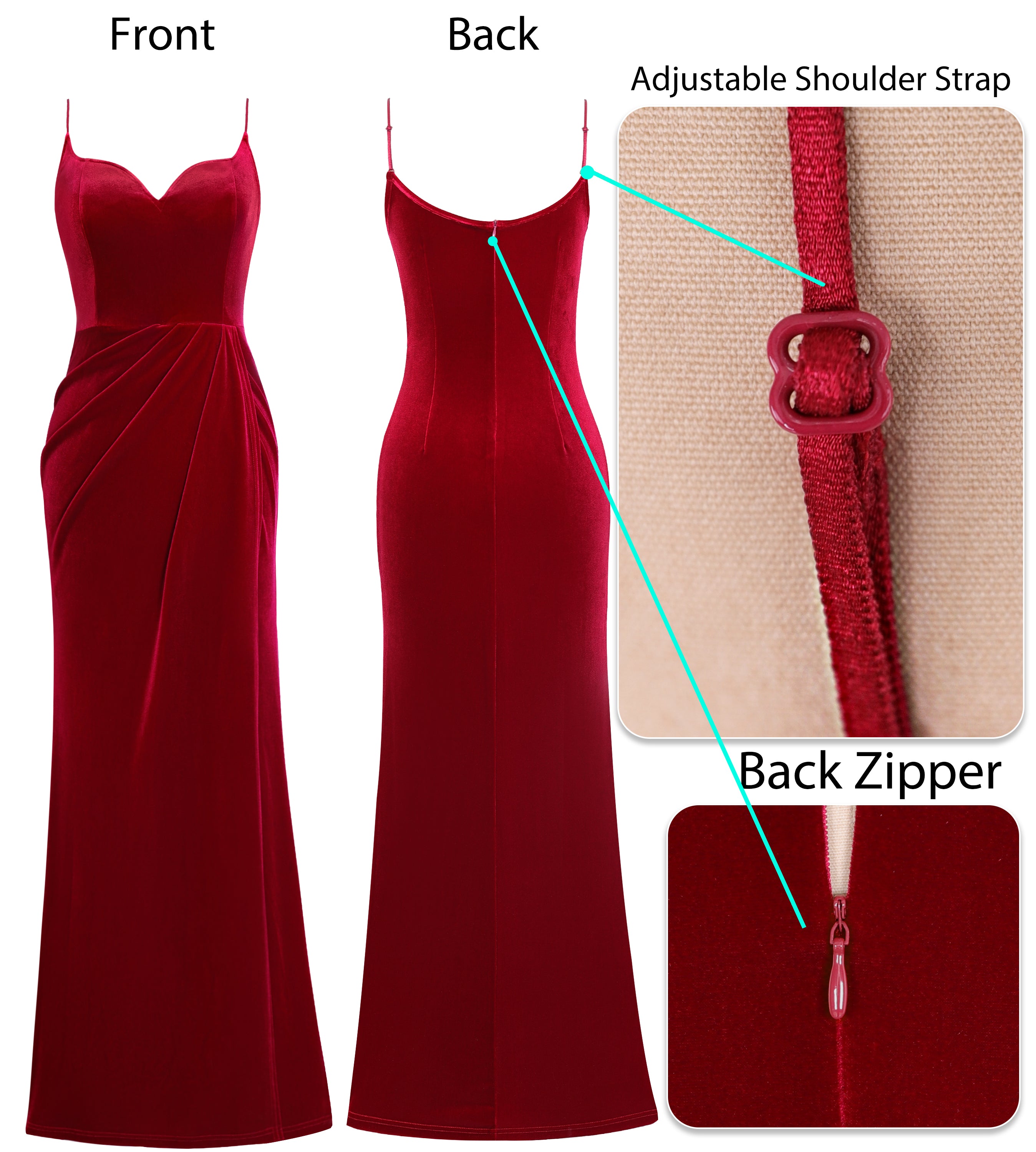 VFSHOW Womens Sexy Spaghetti Strap Formal Prom Evening Gala Long Maxi Dress | Ruched Hight Slit, Sweetheart, Cocktail Wedding Guest Fitted Bodycon Gown