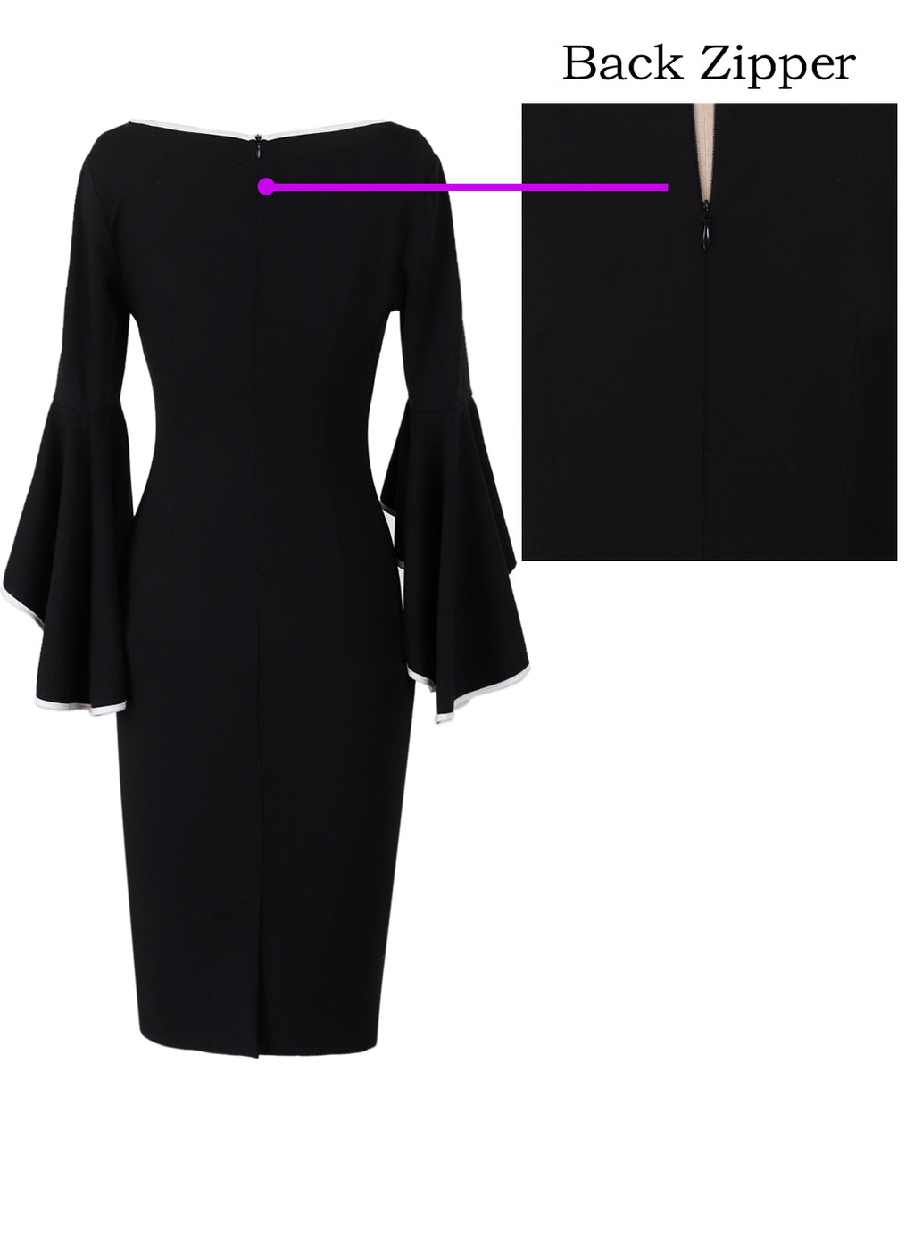 VFSHOW Womens Ruffle Bell Sleeves Cocktail Party Wedding Guest Slim Bodycon Graduation Birthday Party Pencil Sheath Dress
