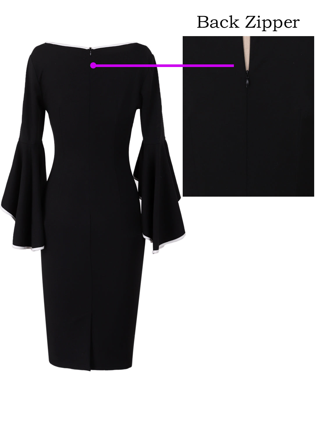 VFSHOW Womens Ruffle Bell Sleeves Cocktail Party Wedding Guest Slim Bodycon Graduation Birthday Party Pencil Sheath Dress