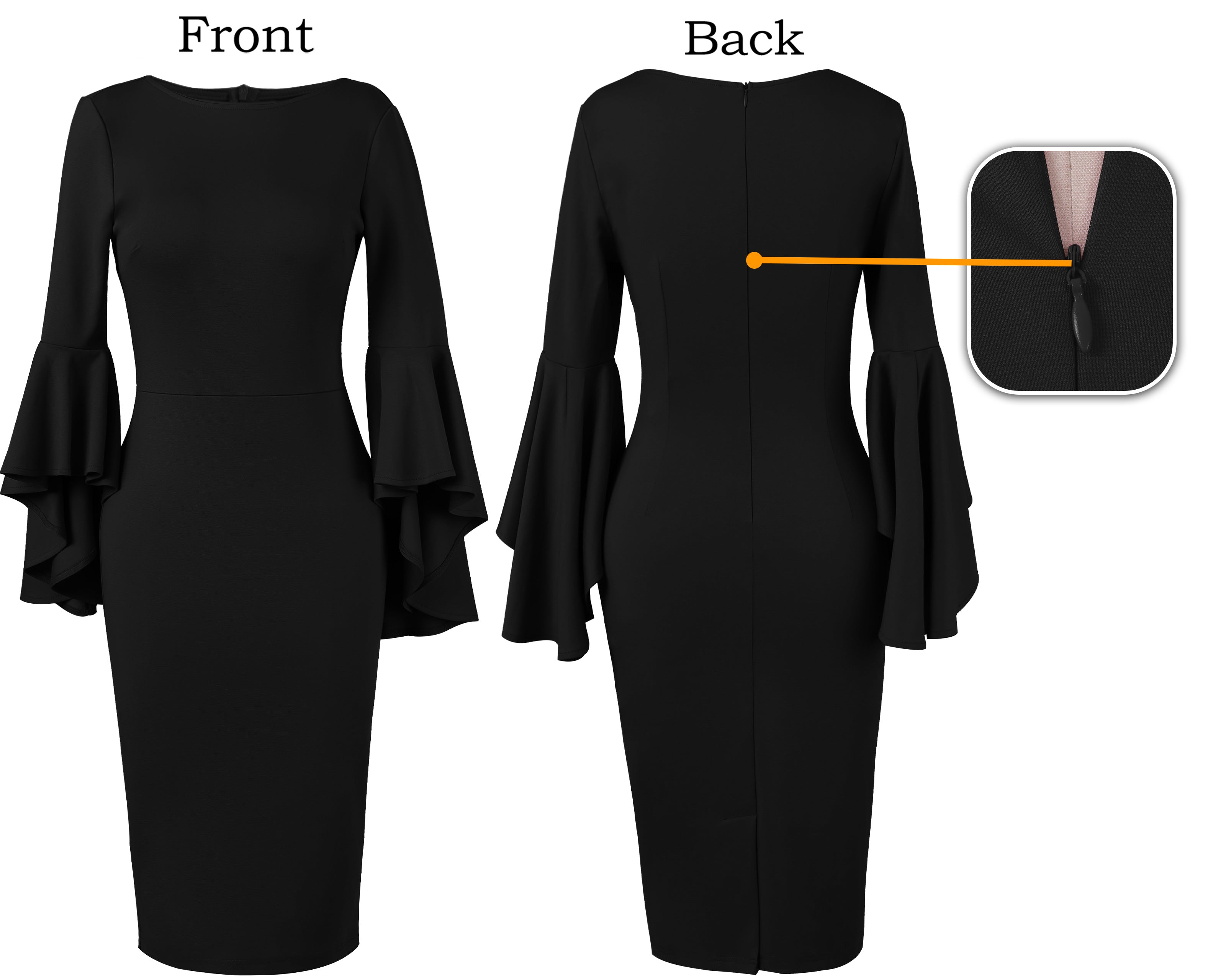 VFSHOW Womens Ruffle Bell Sleeves Cocktail Party Wedding Guest Slim Bodycon Graduation Birthday Party Pencil Sheath Dress