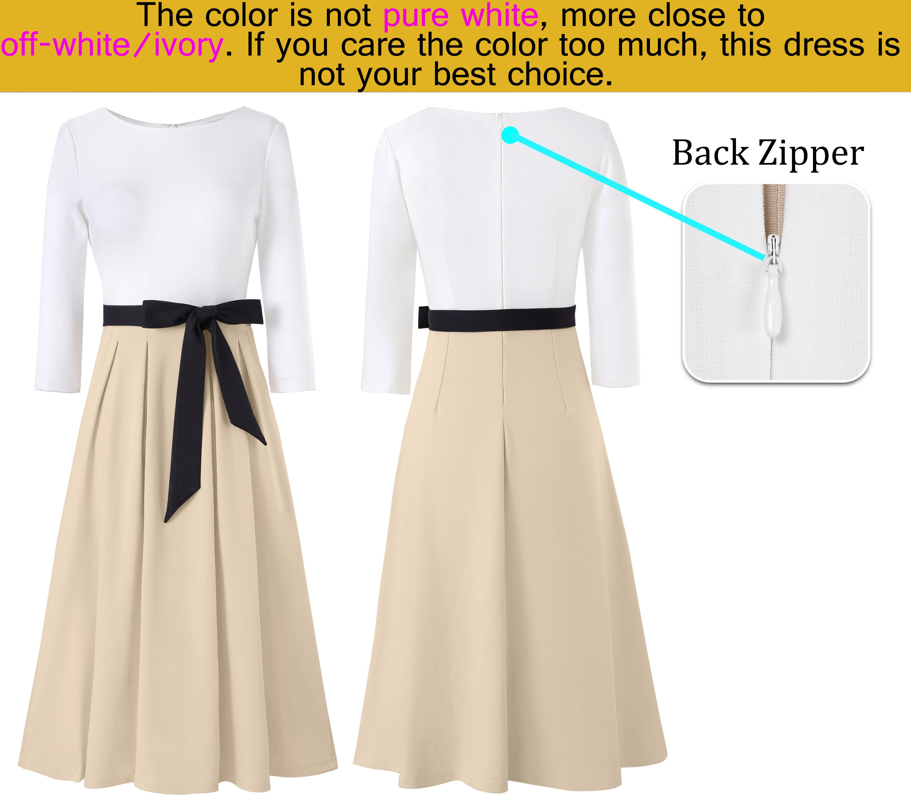VFSHOW Womens Elegant Pockets Belted Work Business Office Casual Party Pleated A-Line Midi Dress