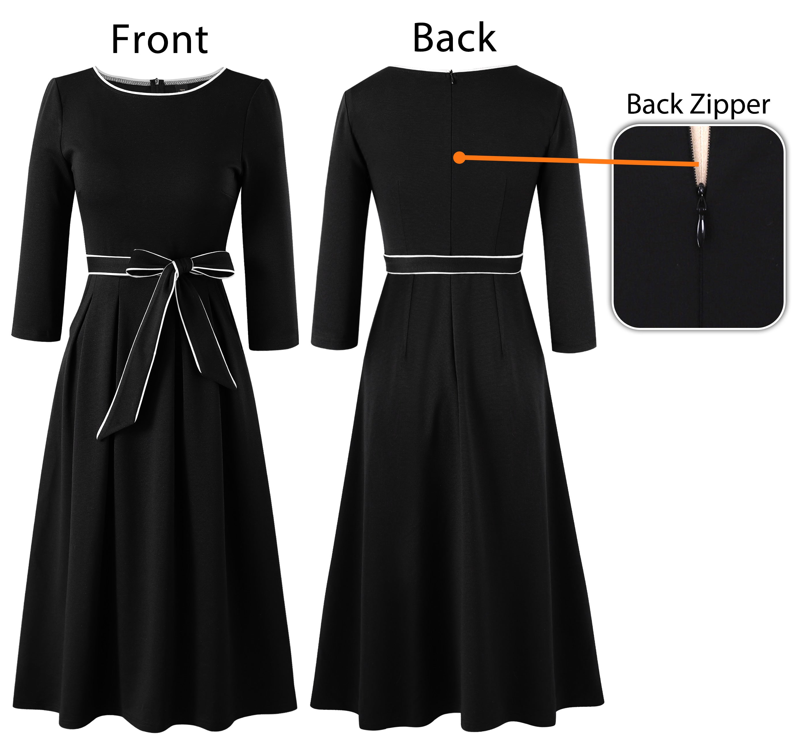 VFSHOW Womens Elegant Pockets Belted Work Business Office Casual Party Pleated A-Line Midi Dress