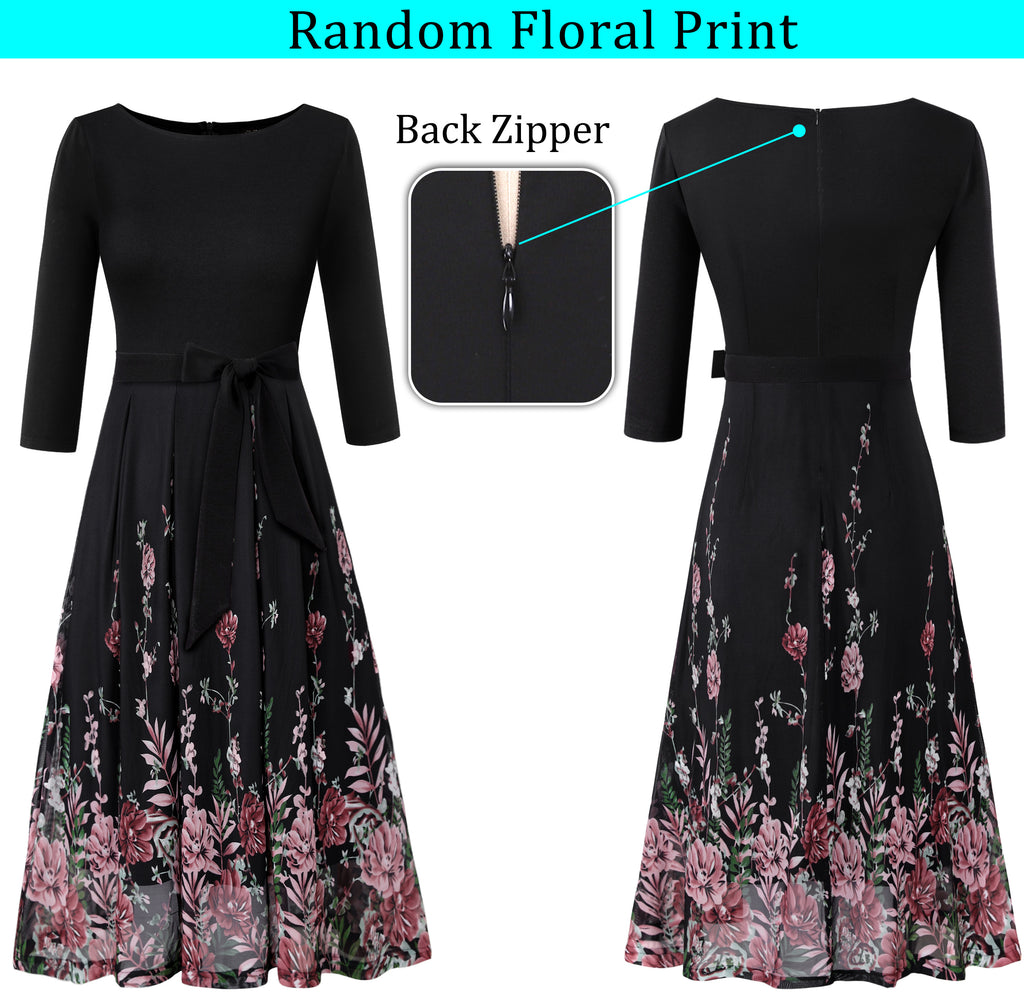 VFSHOW Womens Elegant Pockets Belted Work Business Office Casual Party Pleated A-Line Midi Dress