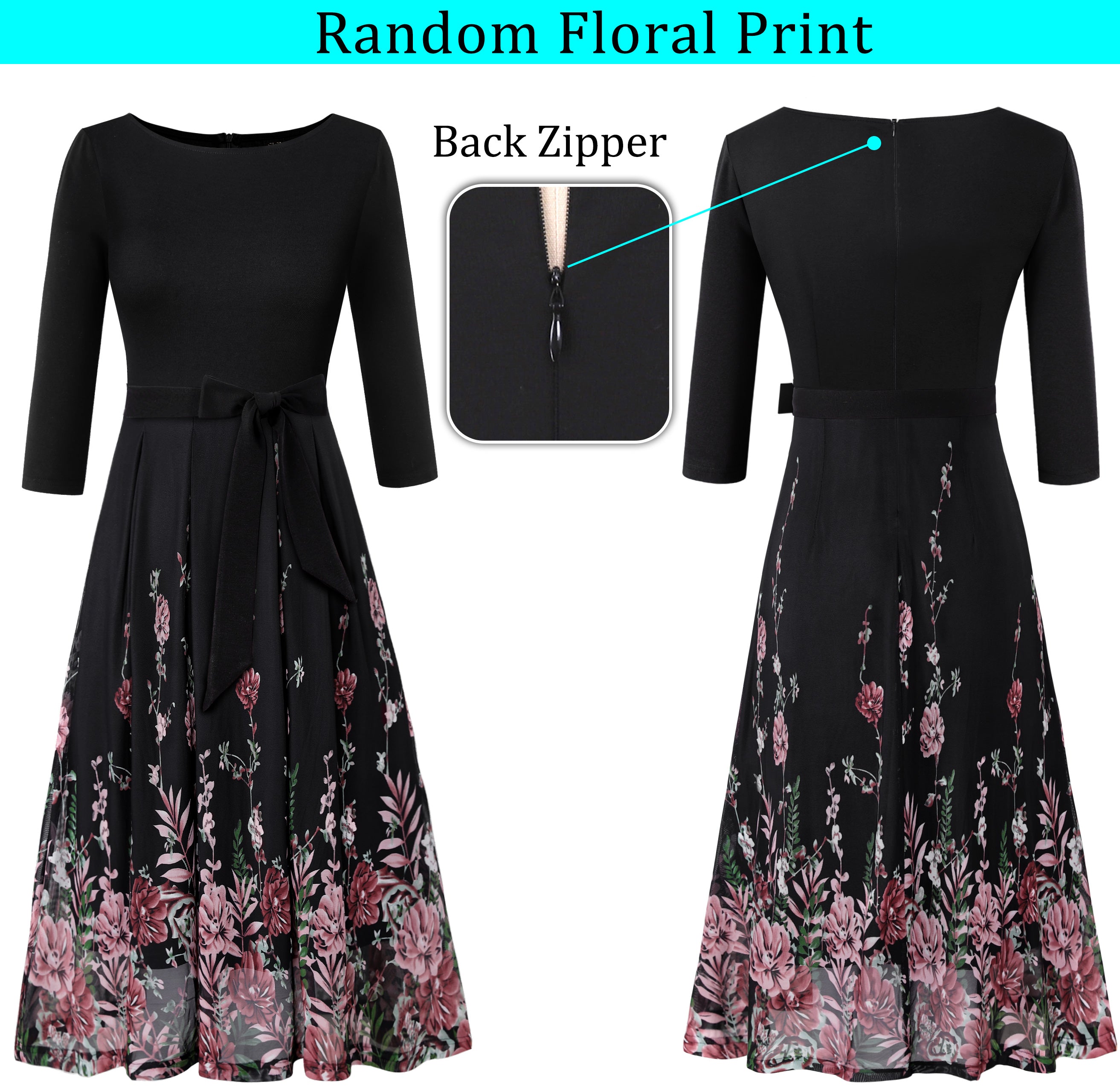 VFSHOW Womens Elegant Pockets Belted Work Business Office Casual Party Pleated A-Line Midi Dress