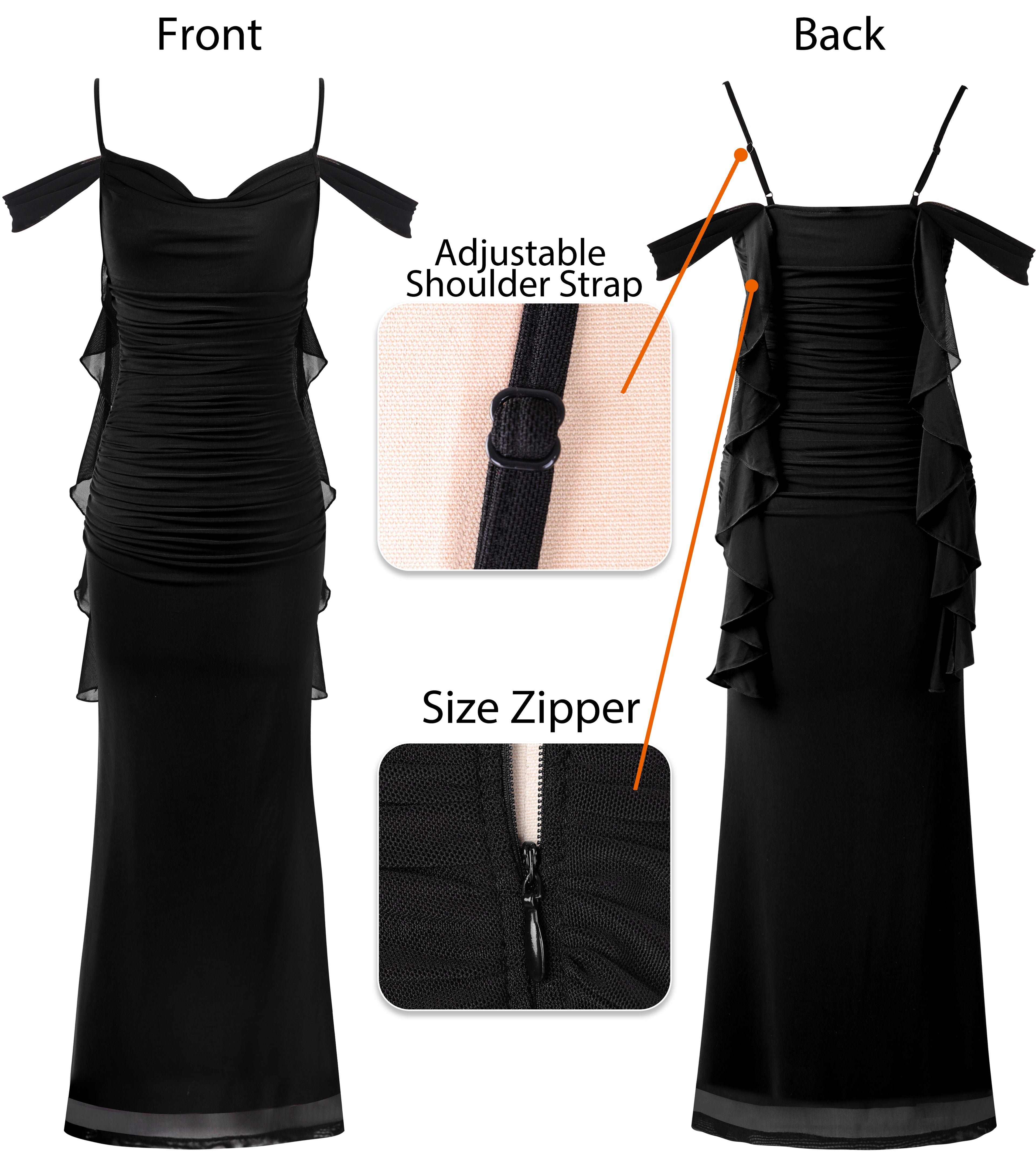 VFSHOW Womens Floral Cowl Neck Ruffle Wedding Guest Mermaid Maxi Dress | Adjustable Spaghetti Straps, Off Shoulder, Backless, Printed Mesh, Slim Bodycon, Cocktail Parties, Semi-Formal, Cruise Dinner
