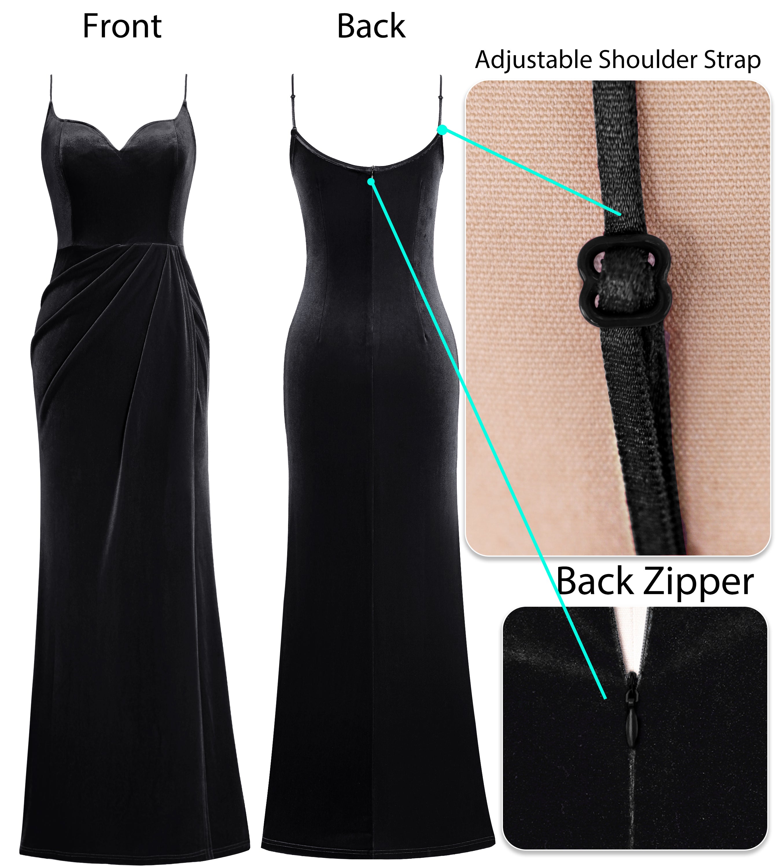 VFSHOW Womens Sexy Spaghetti Strap Formal Prom Evening Gala Long Maxi Dress | Ruched Hight Slit, Sweetheart, Cocktail Wedding Guest Fitted Bodycon Gown