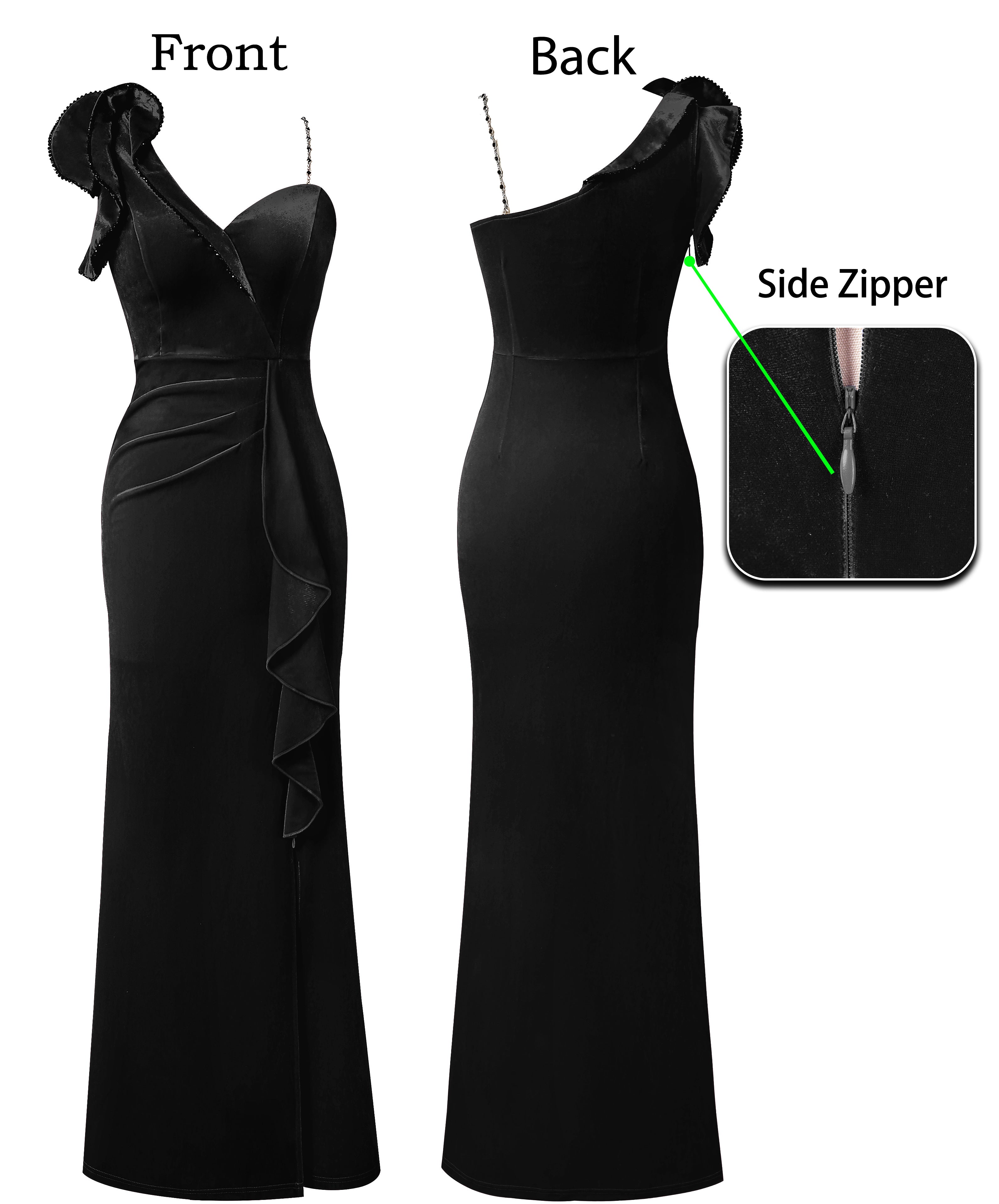 VFSHOW Womens Formal Prom Elegant Ruffle One Shoulder Beaded Strap Ruched Slit Maxi Dress Wedding Evening Long Gown