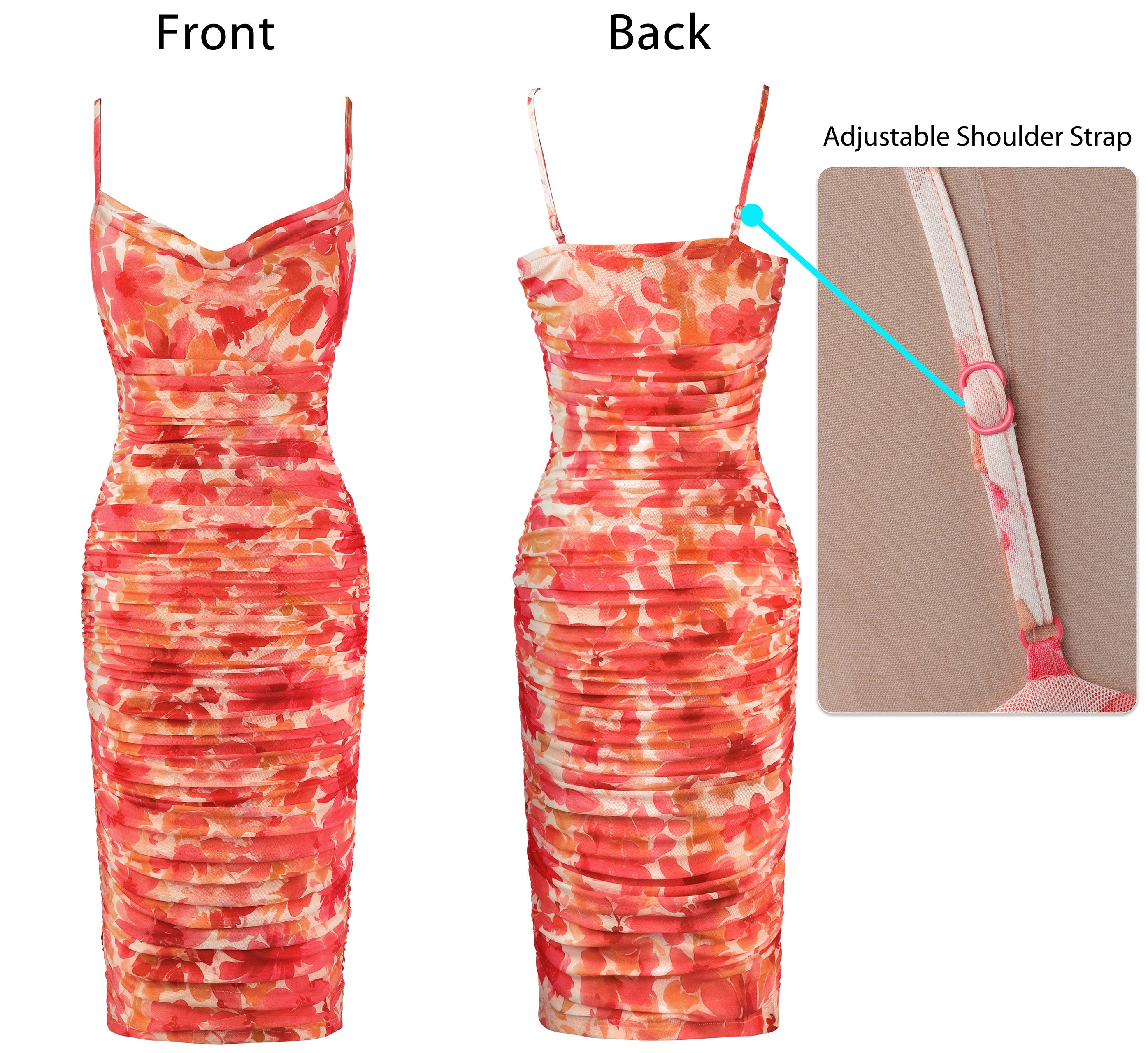 VFSHOW Womens 2025 Spaghetti Strap Ruched Bodycon Cocktail Dress Sexy Cowl Neck Backless Fitted Wedding Guest Party Dresses
