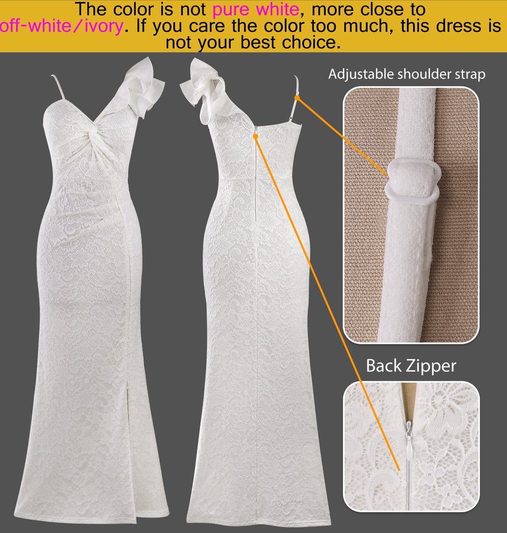 VFSHOW Womens Formal Prom Ruffle One Shoulder Strap Ruched Maxi Dress 2025 Sexy Twist Front Split Wedding Guest Evening Gown