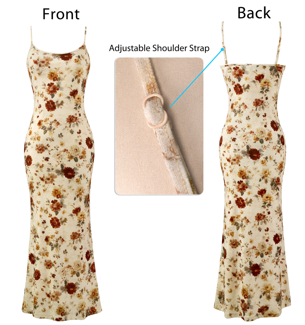 VFSHOW Womens Spaghetti Strap Wedding Guest Cocktail Bodycon Maxi Dress | Sexy Floral Printed Mesh, 2026 Summer Casual Beach Vacation, Date Night Party Slip Long Dresses