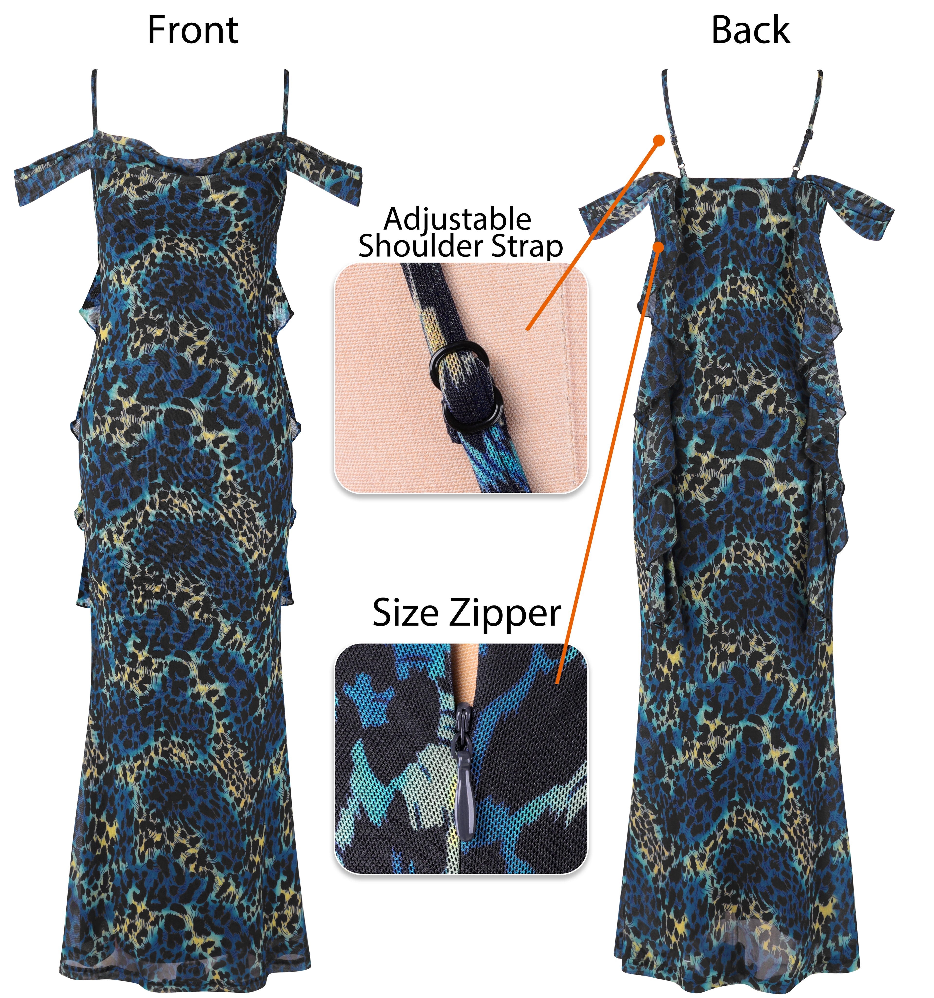 VFSHOW Womens Floral Cowl Neck Ruffle Wedding Guest Mermaid Maxi Dress | Adjustable Spaghetti Straps, Off Shoulder, Backless, Printed Mesh, Slim Bodycon, Cocktail Parties, Semi-Formal, Cruise Dinner