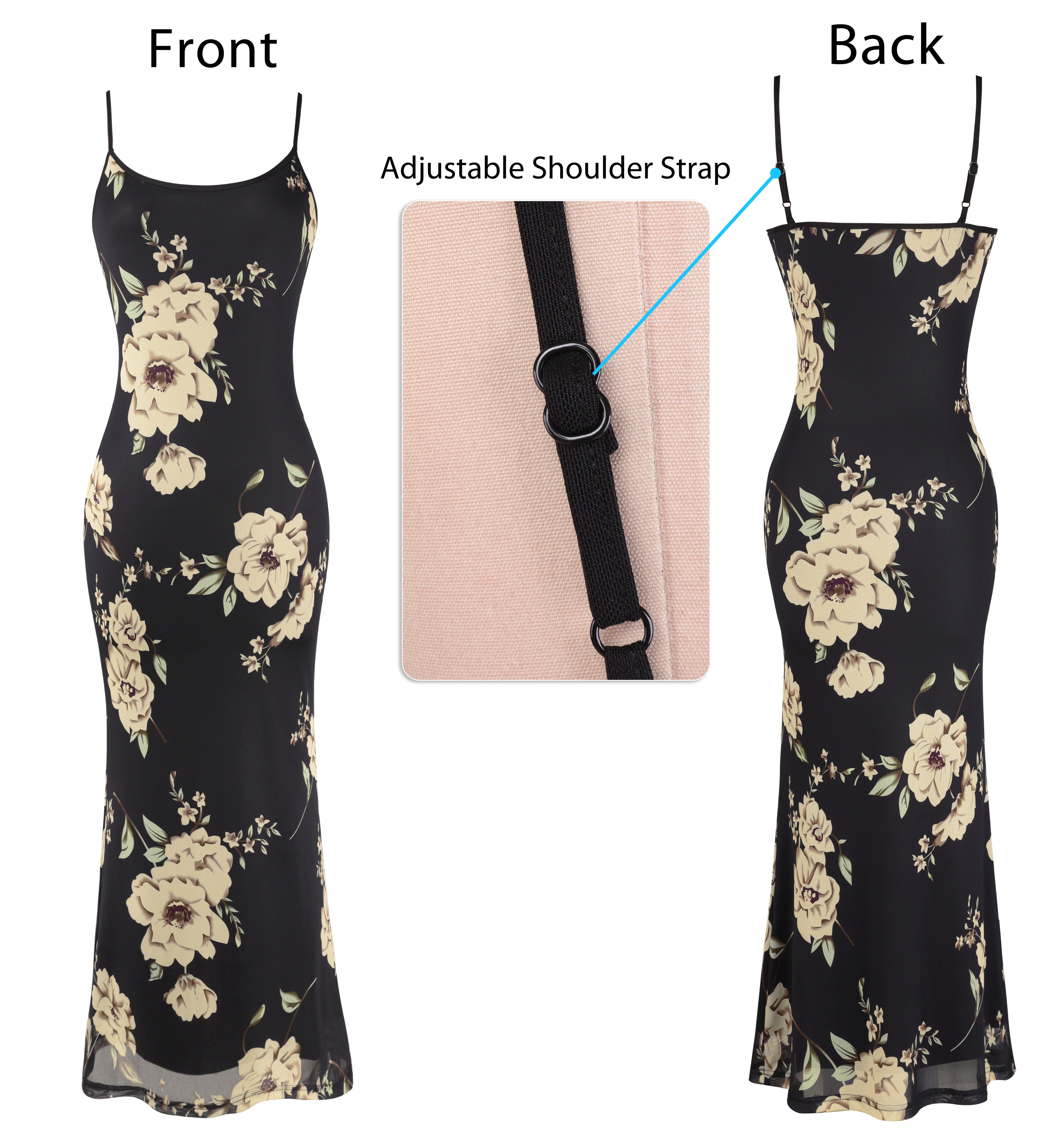 VFSHOW Womens Spaghetti Strap Wedding Guest Cocktail Bodycon Maxi Dress | Sexy Floral Printed Mesh, 2026 Summer Casual Beach Vacation, Date Night Party Slip Long Dresses