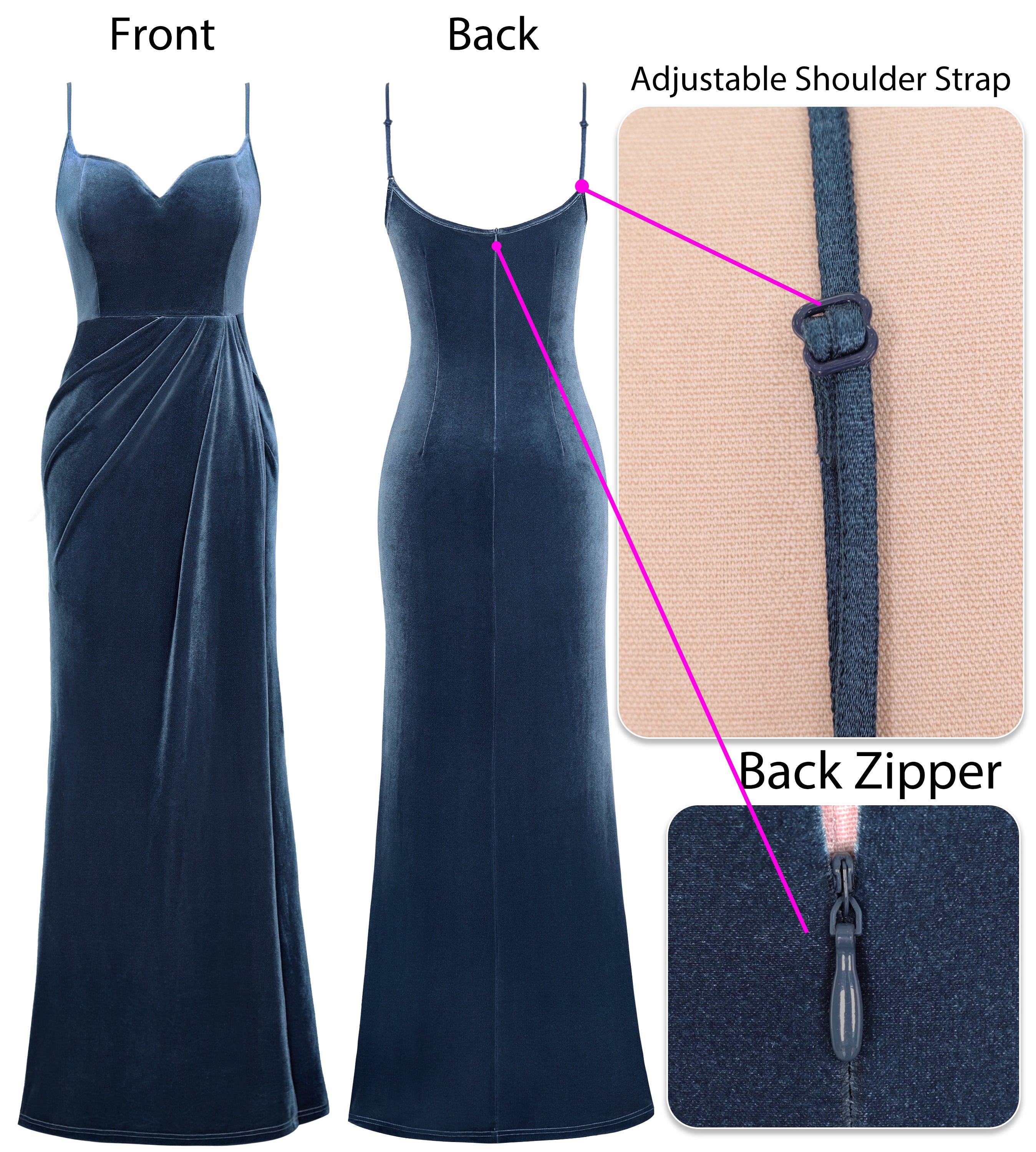 VFSHOW Womens Sexy Spaghetti Strap Formal Prom Evening Gala Long Maxi Dress | Ruched Hight Slit, Sweetheart, Cocktail Wedding Guest Fitted Bodycon Gown
